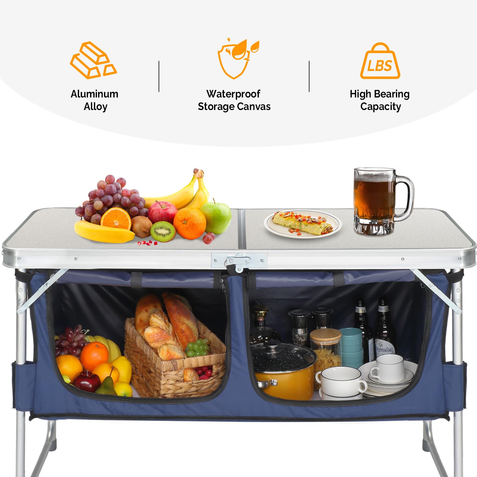 4 FT Folding Camping Table with Storage White