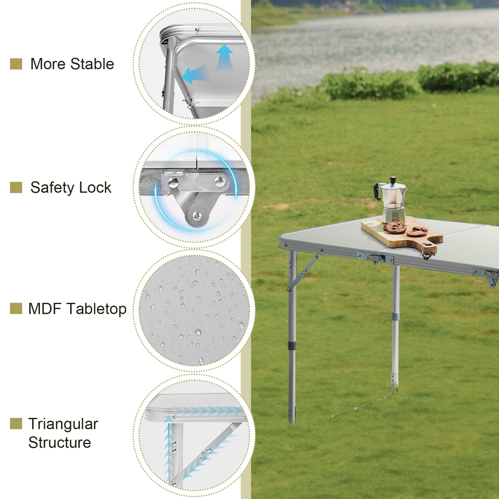 4FT White Folding Table with Carrying Handle White