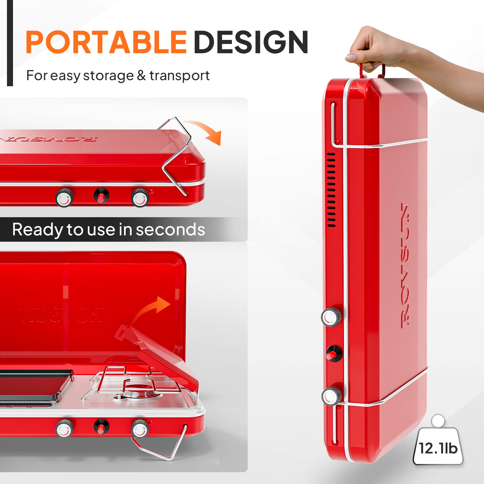 ROVSUN 1 Burner 2-in-1 Portable Camping Stove & Propane Grill Red