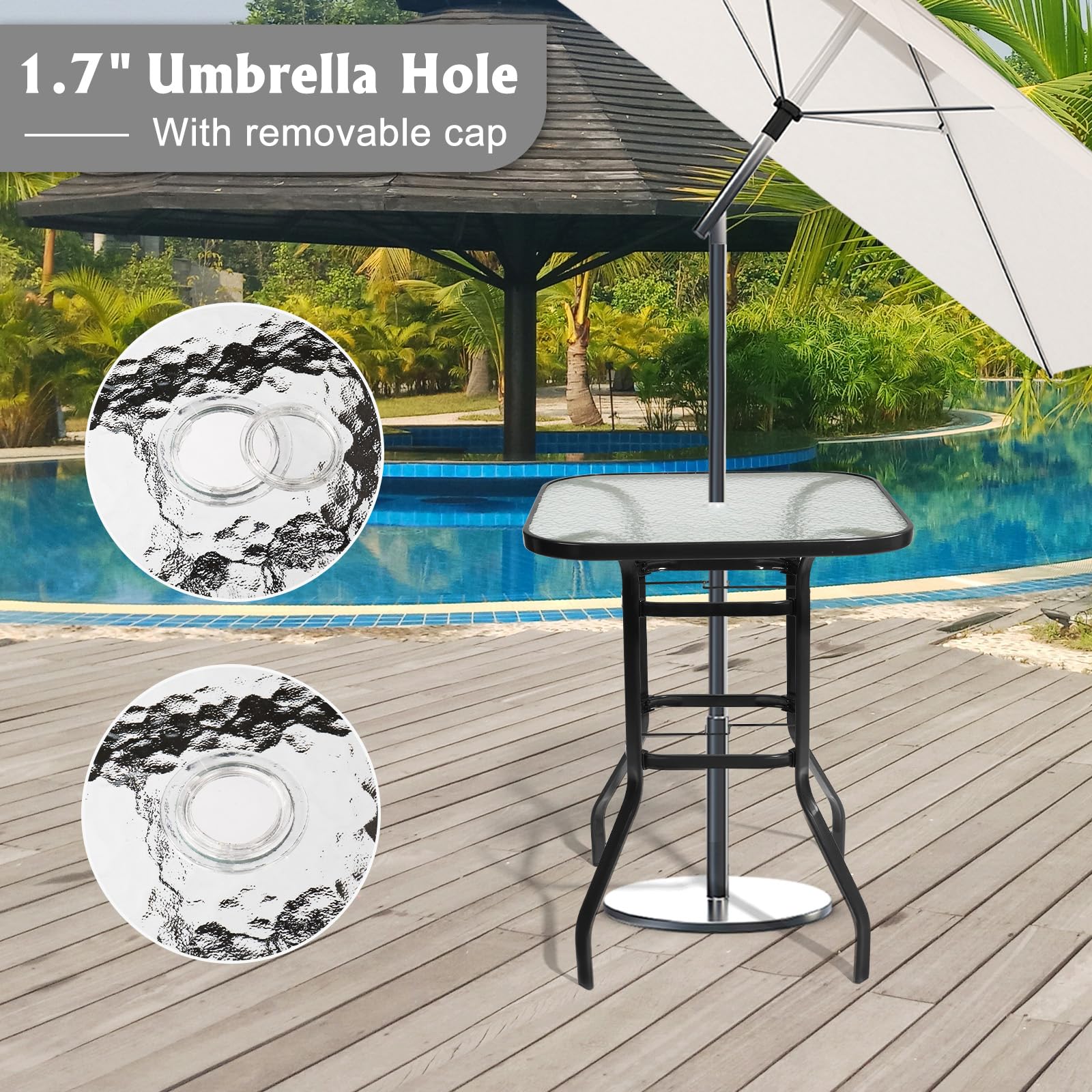 40 Inch Outdoor Bar Table with Umbrella Hole Blcak