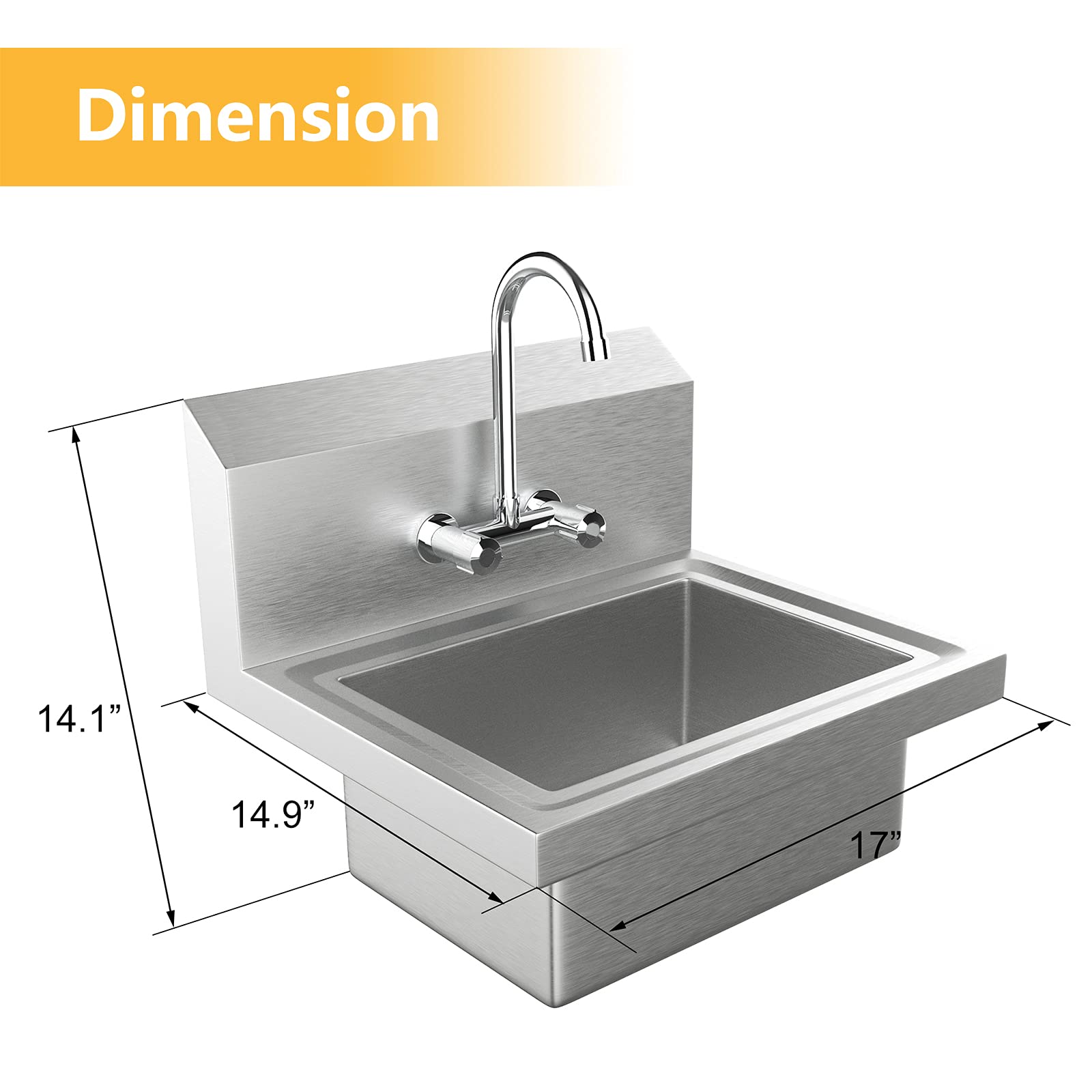 ROVSUN 17" Wall Mount Stainless Steel Hand Wash Sink with Faucet