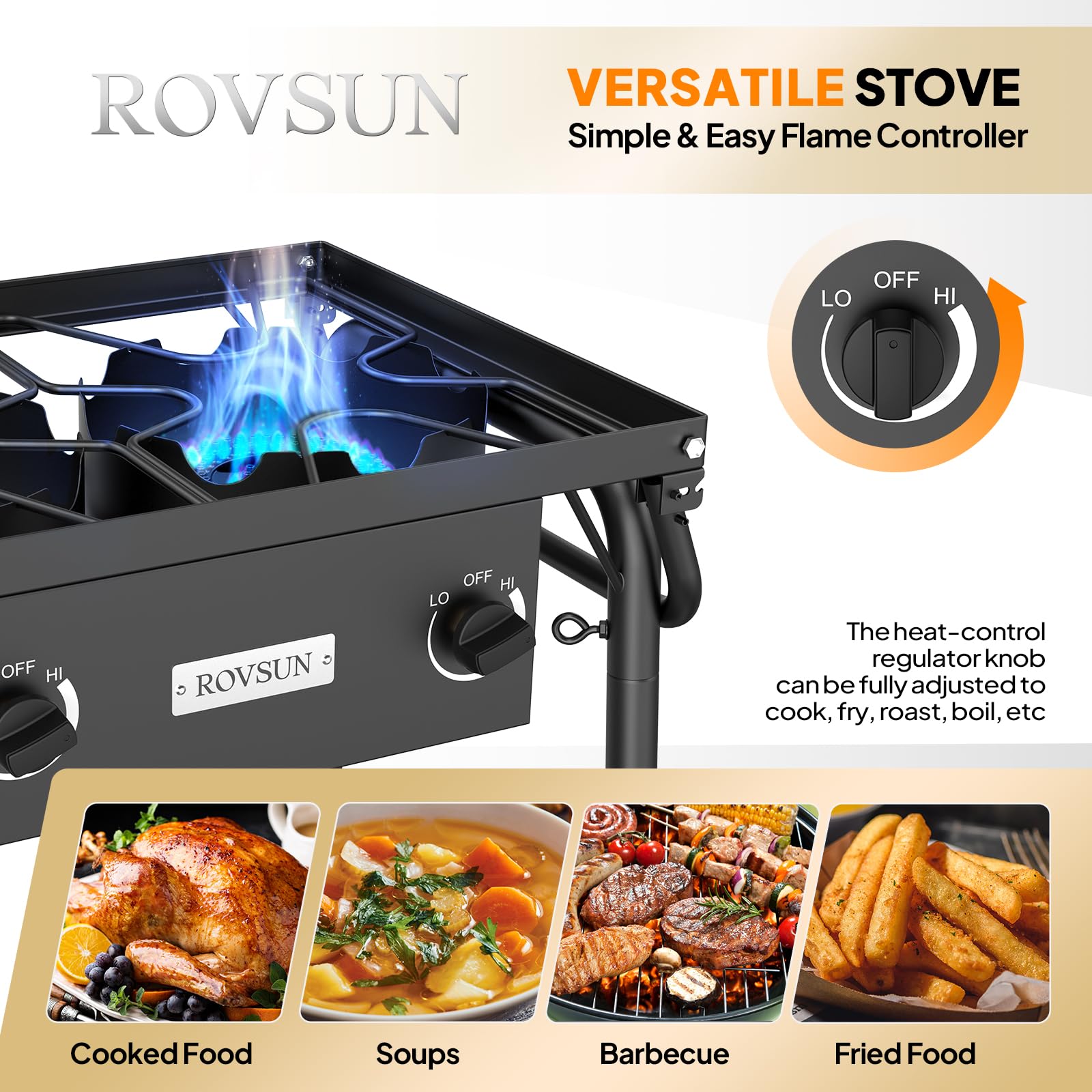 ROVSUN 3 Burner 225,000 BTU Outdoor Gas Propane Stove with Windpanel & Side Shelves & Carrying Bag