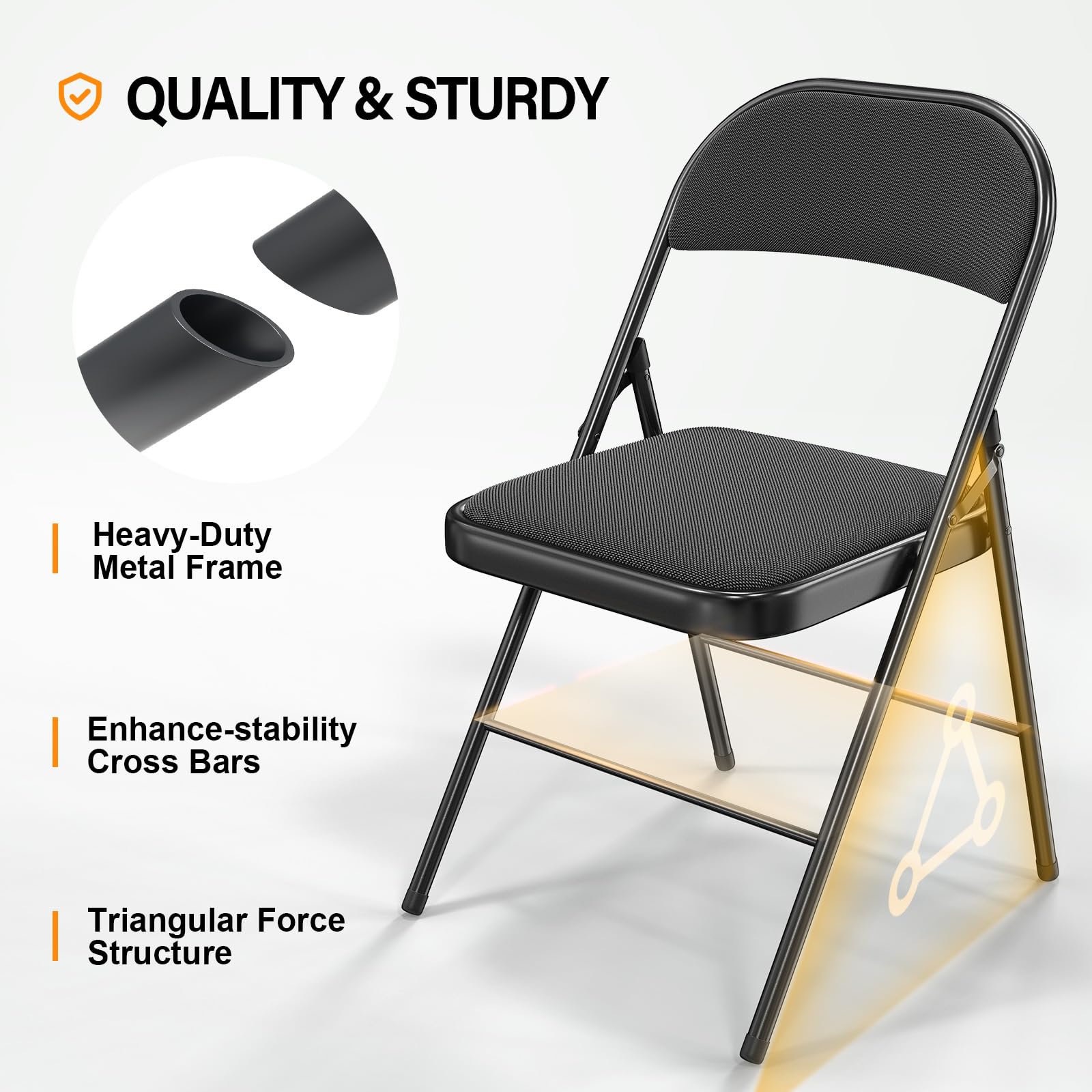 Folding Chairs with Fabric Seat Set & Back Black