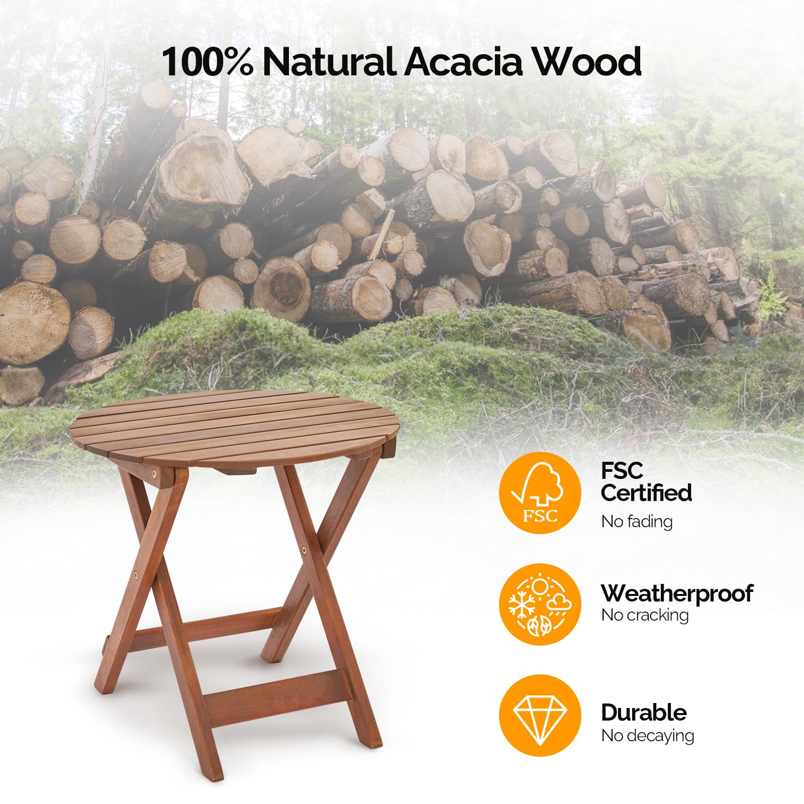 18" Round FSC Acacia Wooden Folding Table