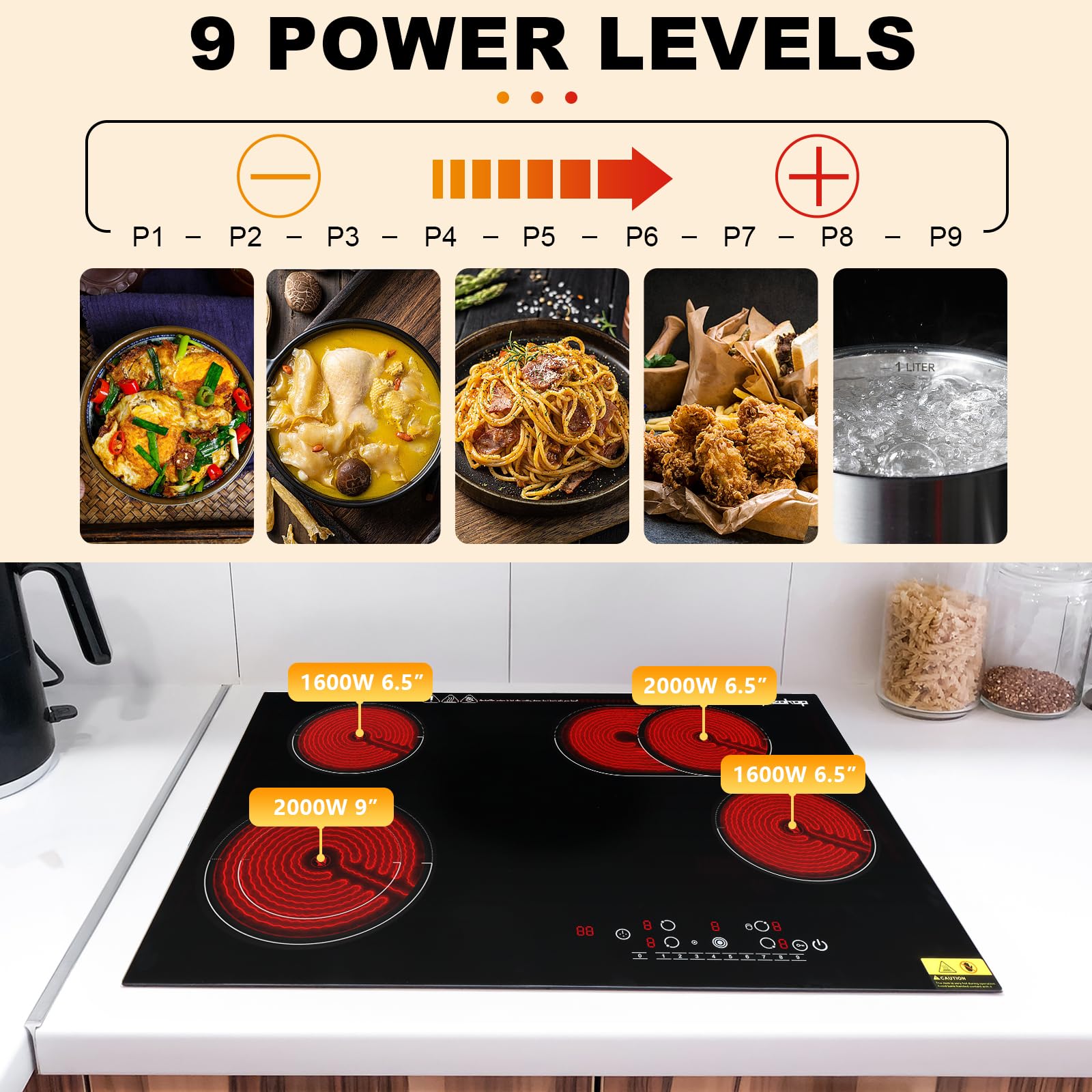 30 inch 4 Burners 7200W 220V Electric Ceramic Cooktop