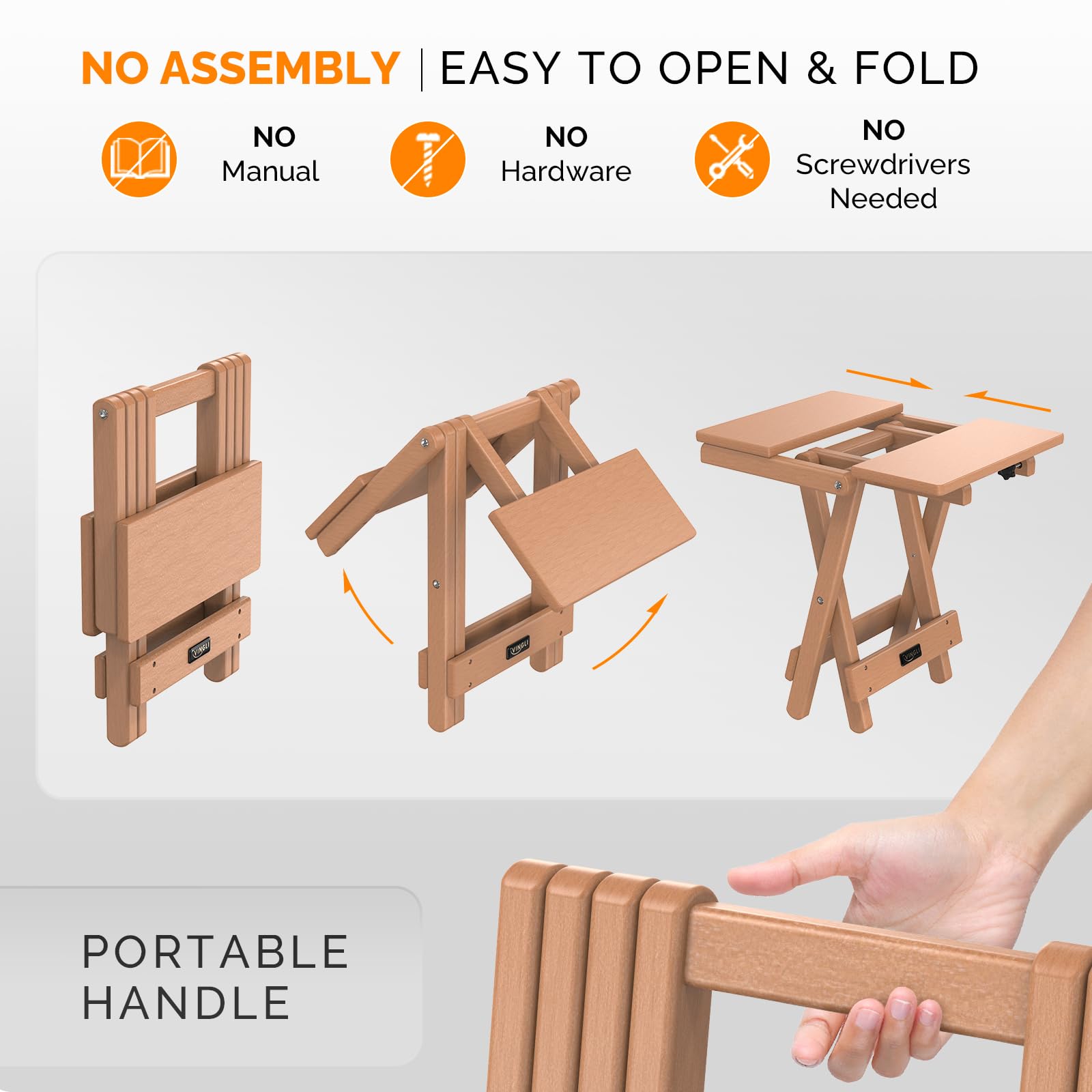 Square HDPE Folding Side Table Teak