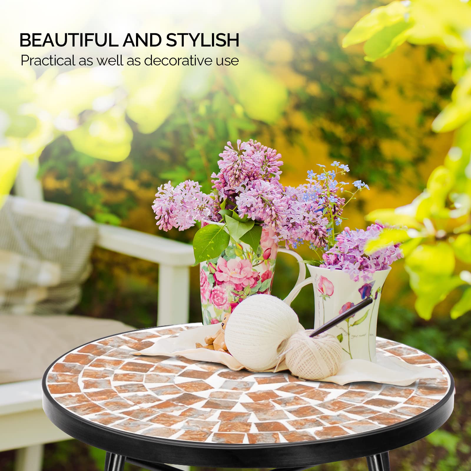 14 Inch Round Mosaic Outdoor Side Table Golden Yard