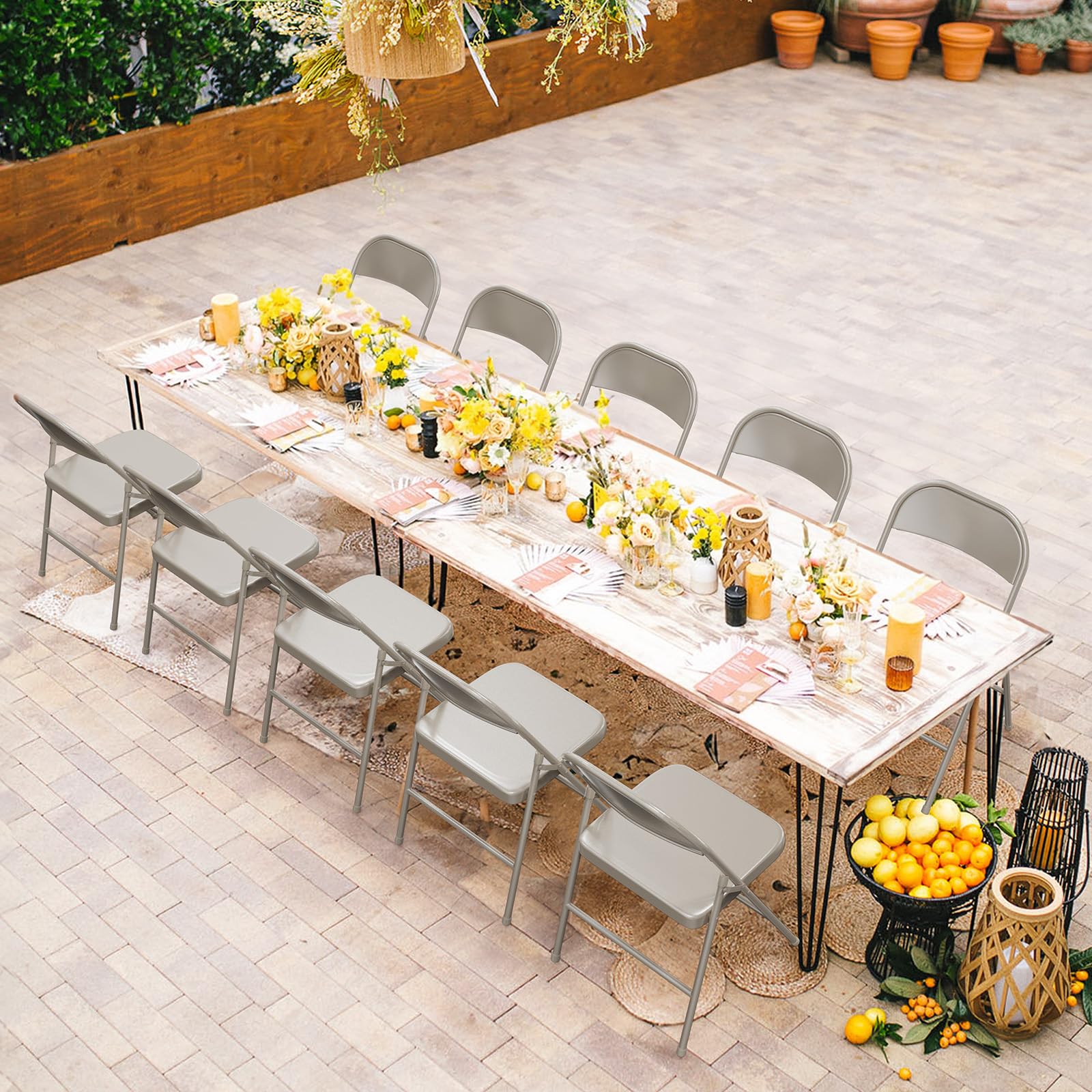 Folding Chairs with All Steel Metal Frame Khaki