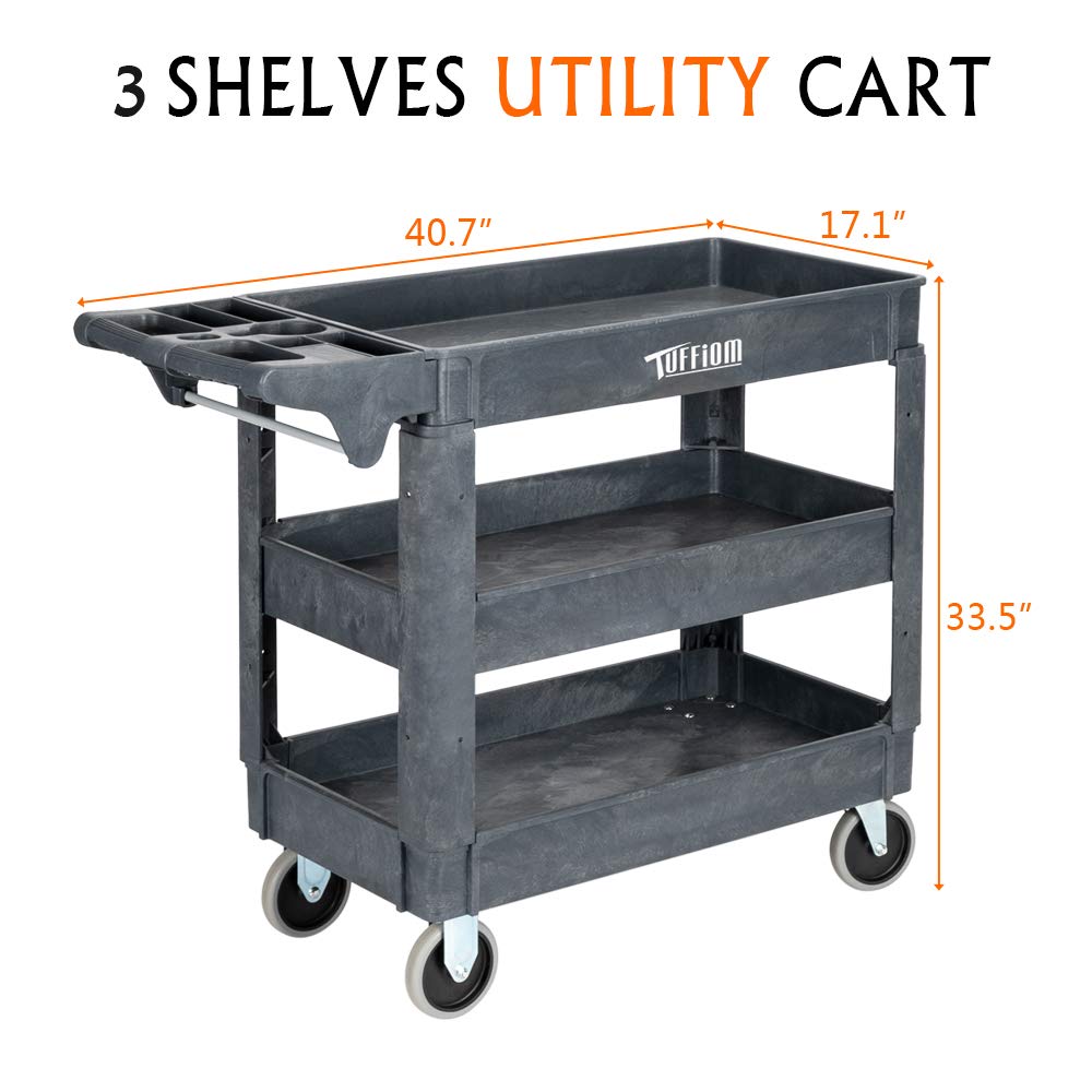 3-Tier Small 550lbs Capacity Shelf Plastic Utility Cart with Wheels Grey