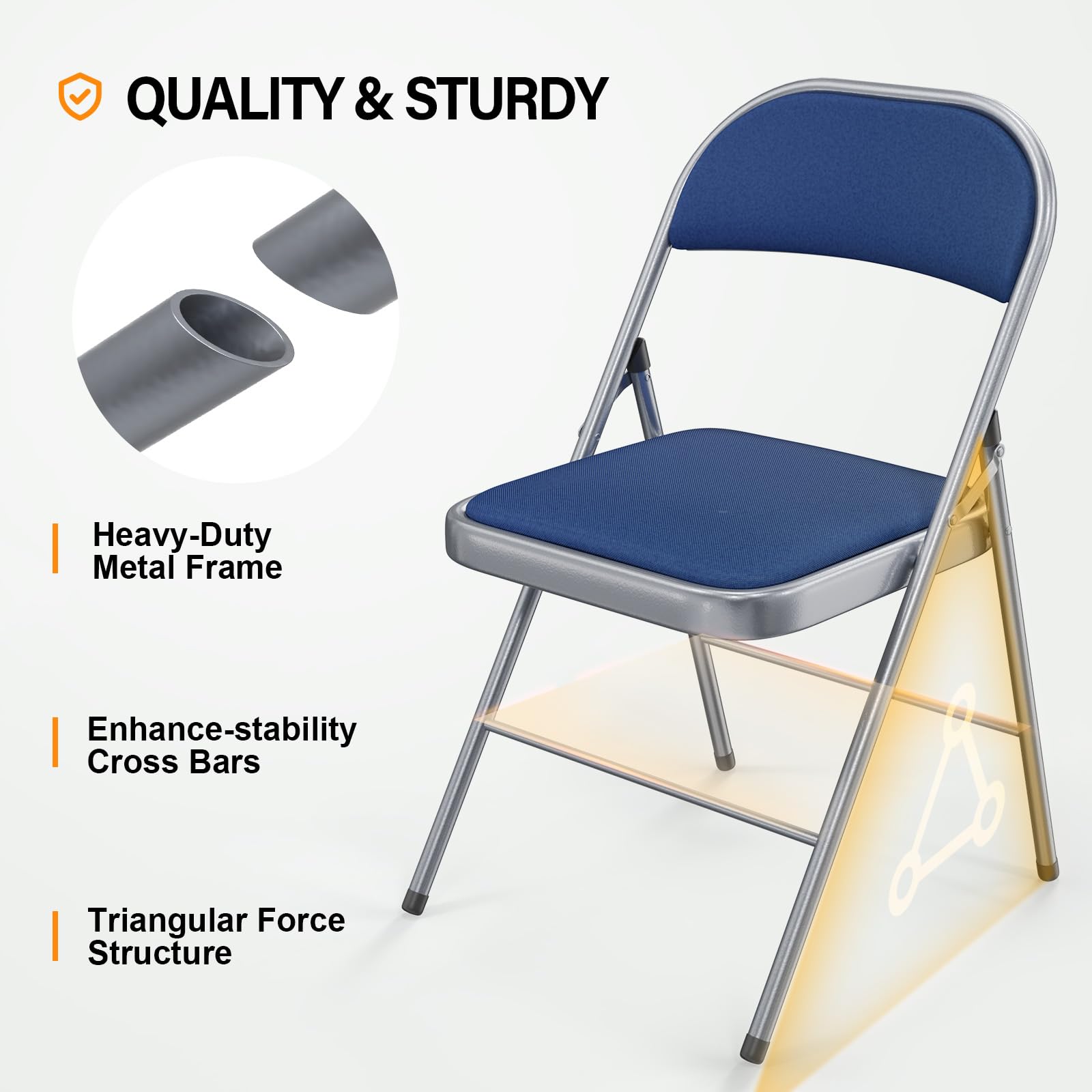 Folding Chairs with Fabric Seat Set & Back Blue