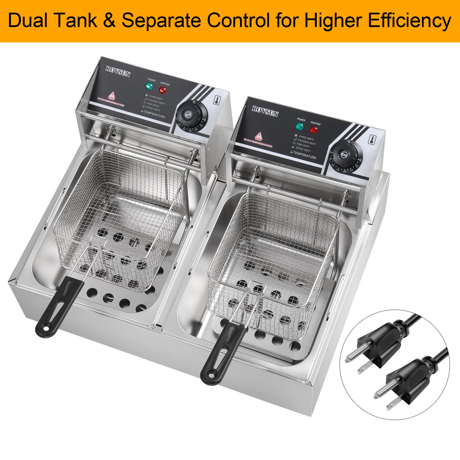 ROVSUN 22.8QT 110V 5000W Double Tank Electric Deep Fryer