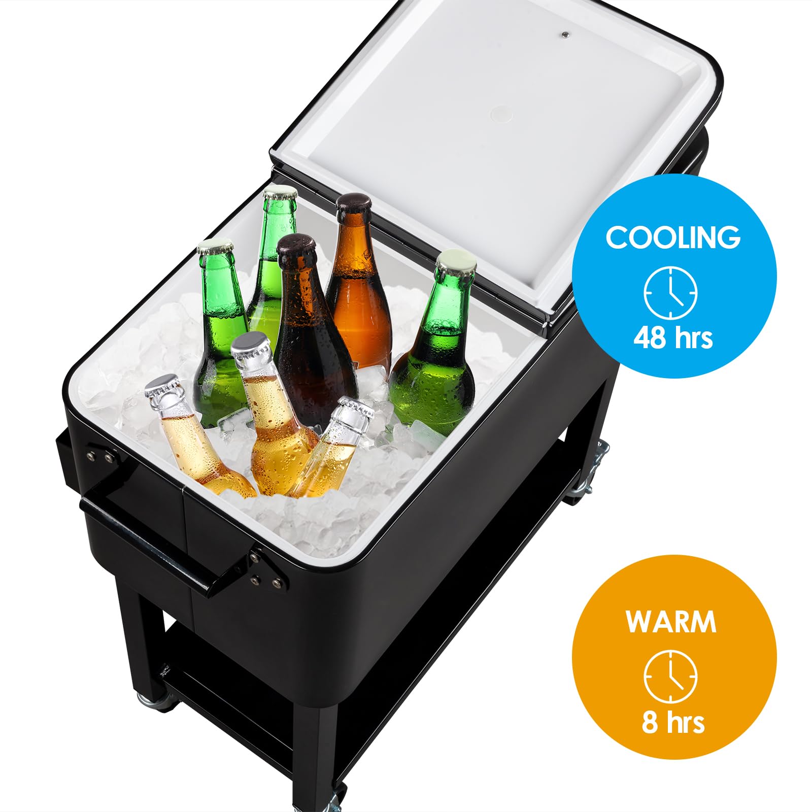 80 Quart Portable Patio Rooling Cooler Cart Detachable Black