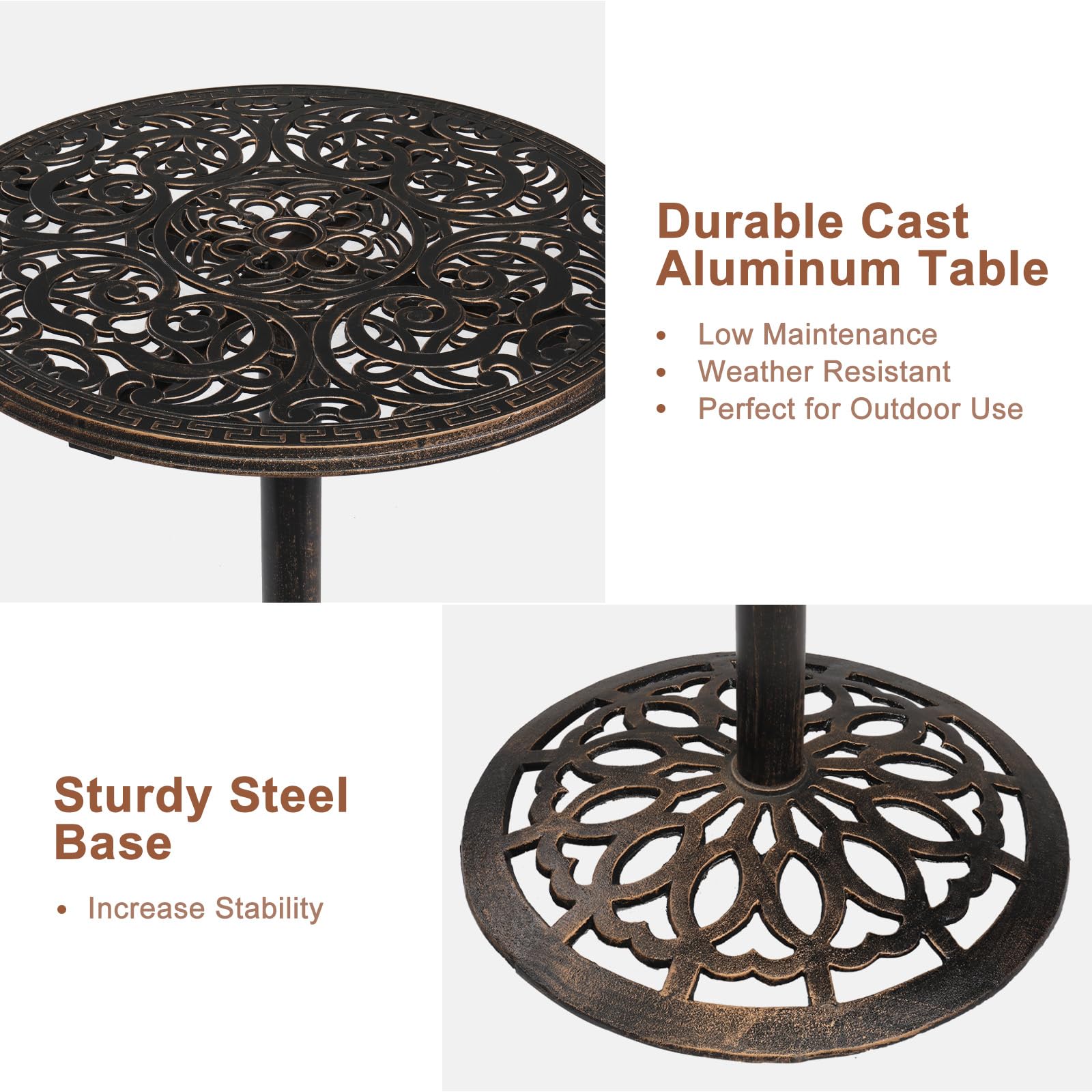 28 Inch Round Outdoor Bar Table with Umbrella Hole Bronze