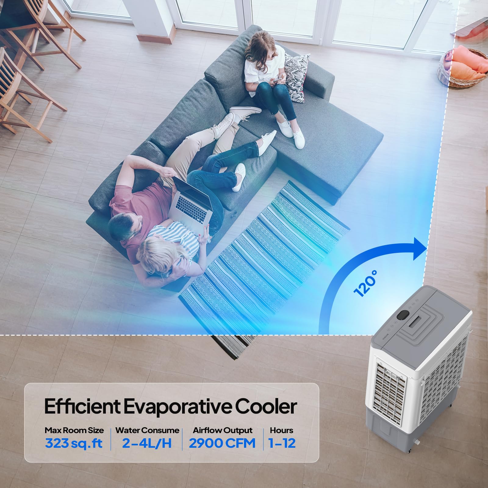 15.8Gal/60L Portable Evaporative Air Cooler with Remote Control