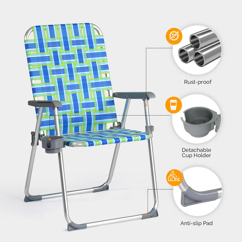 Portable Outdoor Folding Camping Beach Chair Set with Cup Holder Blue