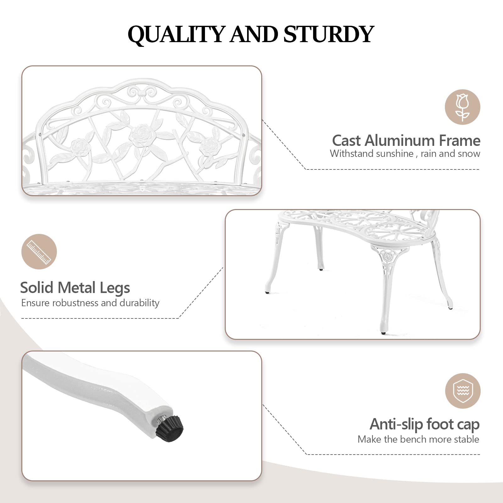 38.5 Inch Outdoor Bench Cast Aluminium White