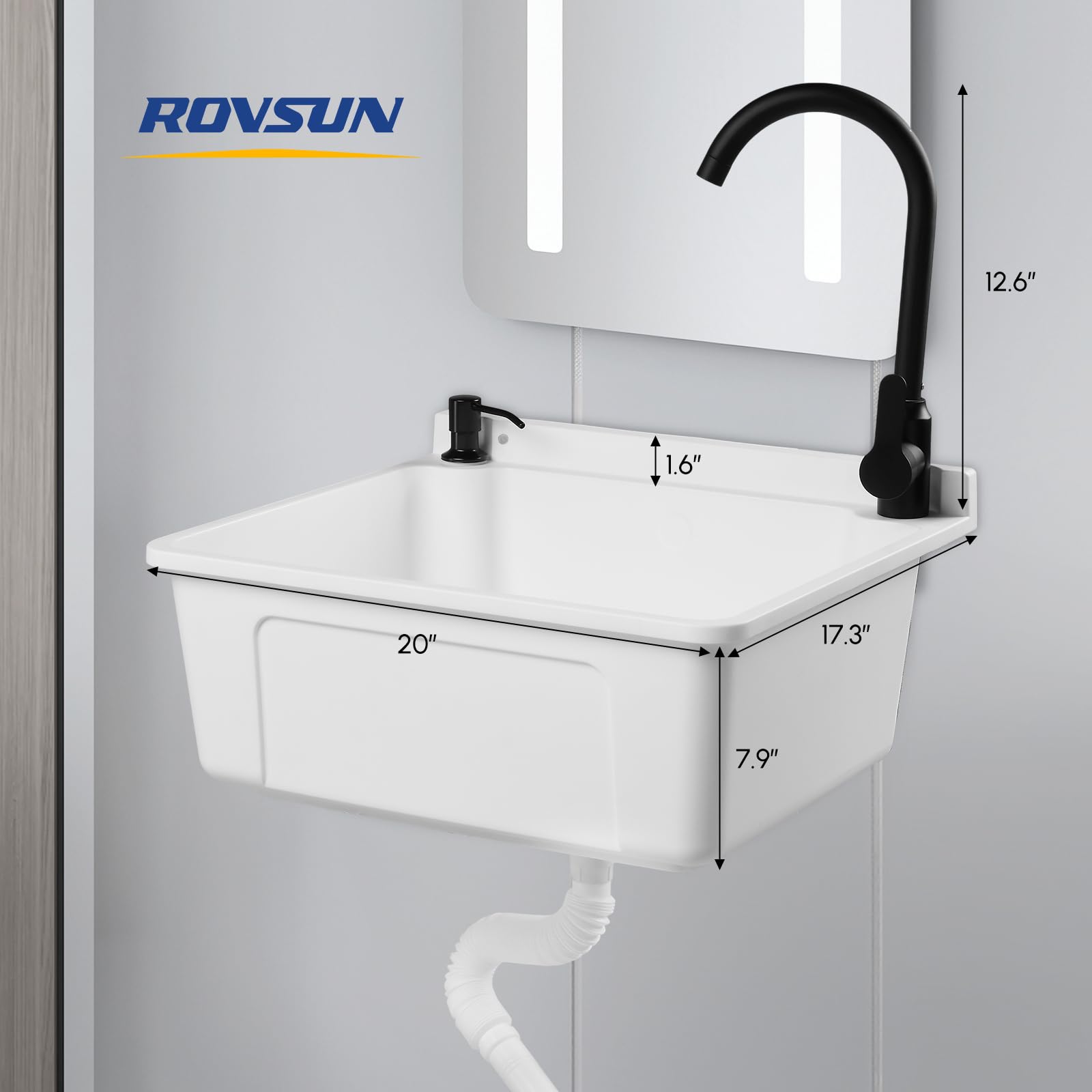 ROVSUN 20" Plastic Wall-Mounted Utility Sink with Wall Bracket White