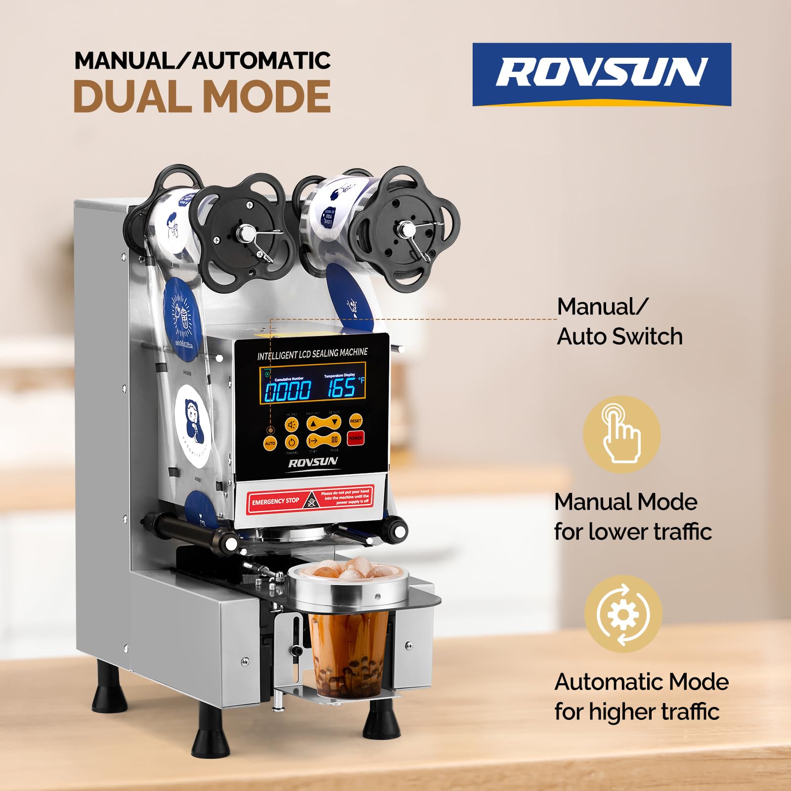 ROVSUN 350W 110V Automatic Cup Sealing Machine with LCD Intelligent Display Silver