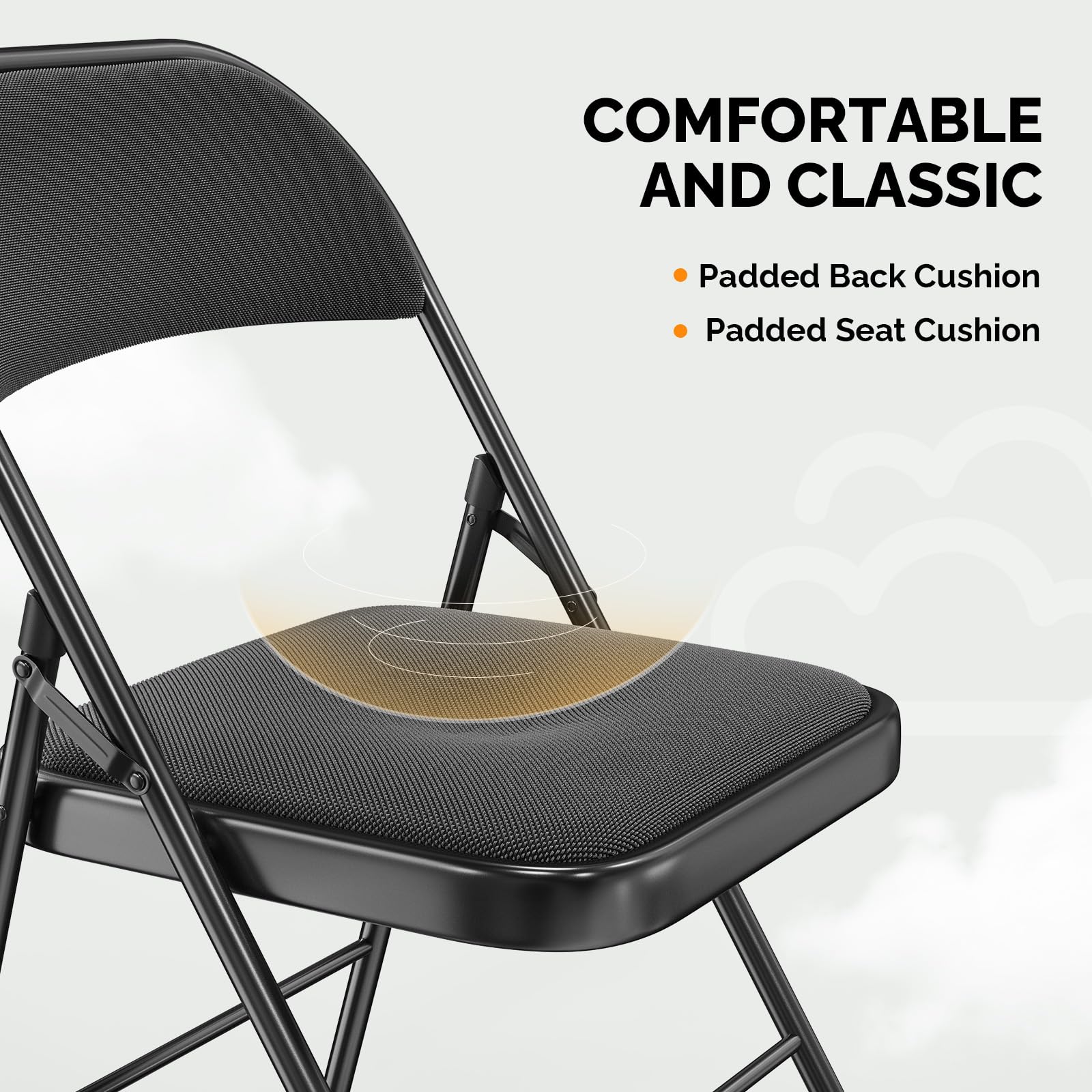 Folding Chairs with Fabric Seat Set & Back Black