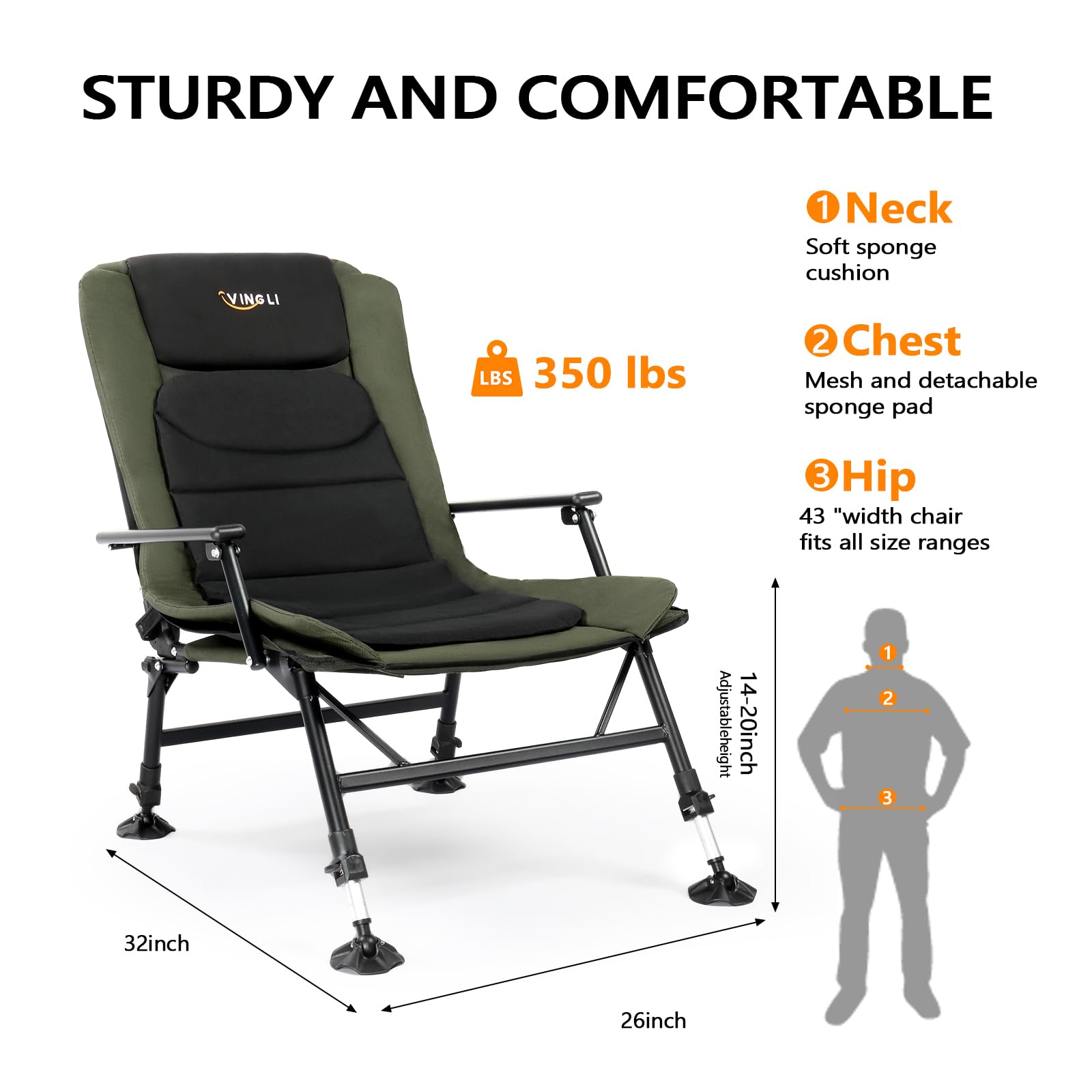 Adjustable Reclining Fishing Chair with High Back