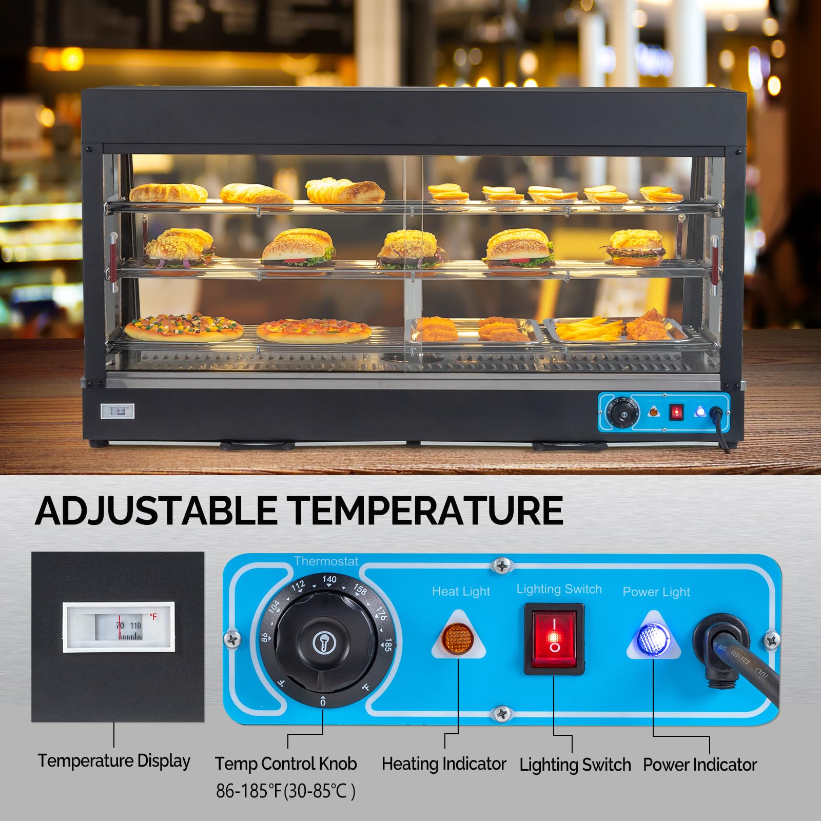 ROVSUN 3-Tier 48" 1800W 110V Hot Food Warmer Display Case Countertop