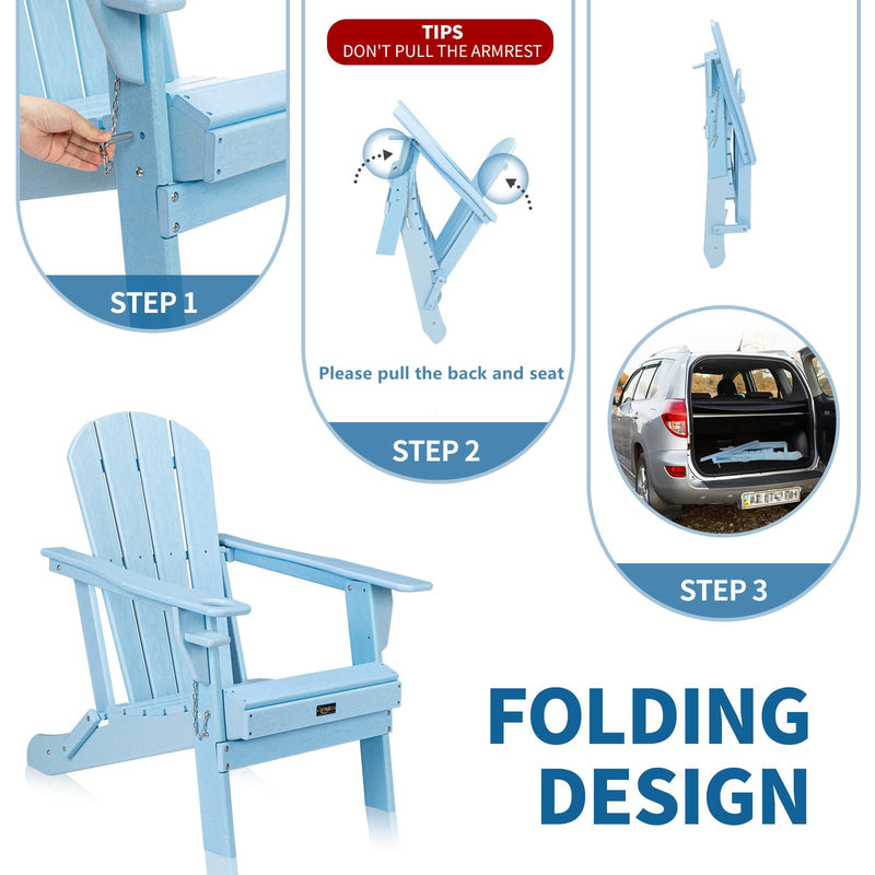 Plastic Folding HDPE Adirondack Chair with Cup Holder Blue
