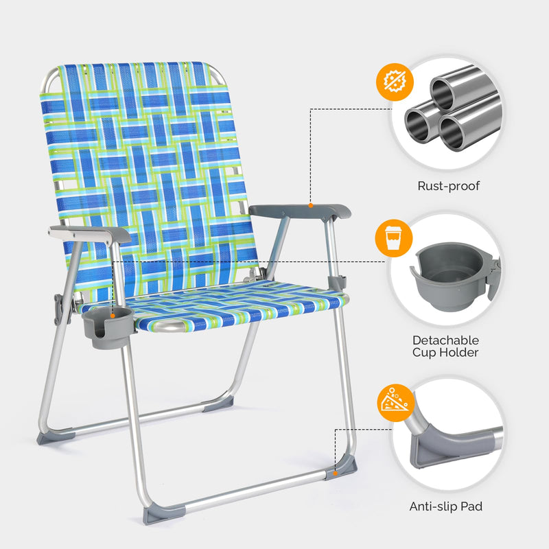 Oversized Outdoor Folding Camping Beach Chair Set with Cup Holder Blue