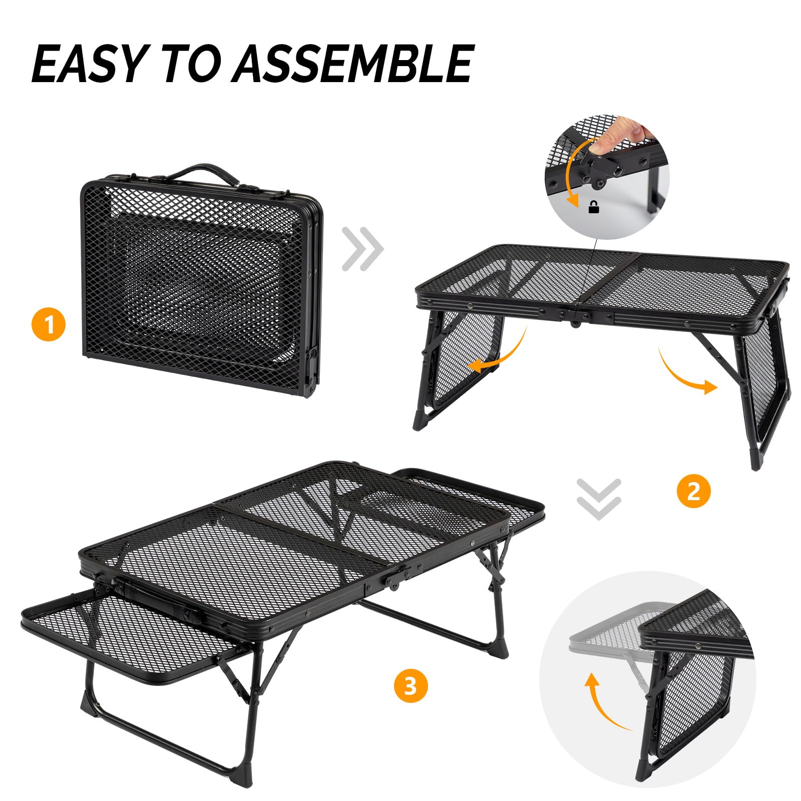 3 FT Portable Picnic Table with Wing Panels & Mesh Tabletop