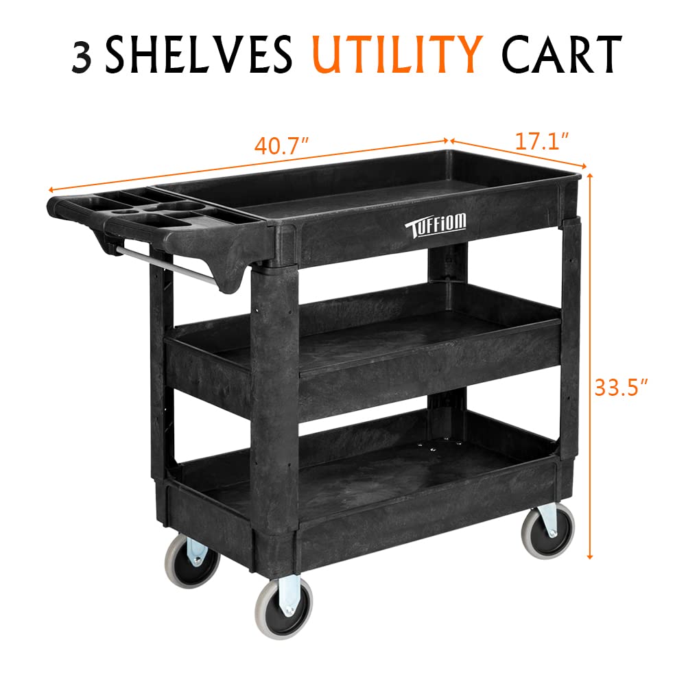 3-Tier Small 550lbs Capacity Shelf Plastic Utility Cart with Wheels Black