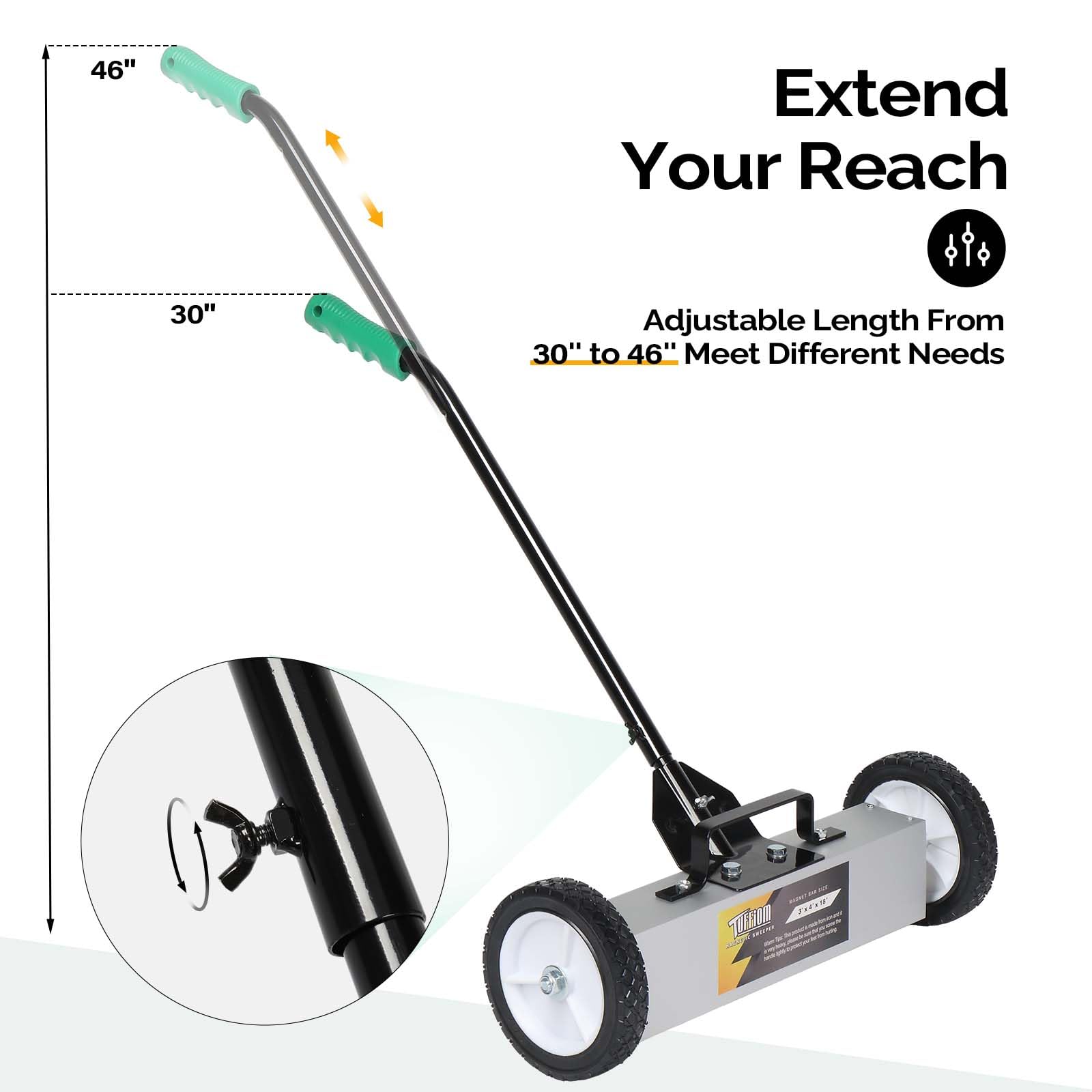 18" 45 LBS Capacity Rolling Magnetic Sweeper Floor Pickup with Release