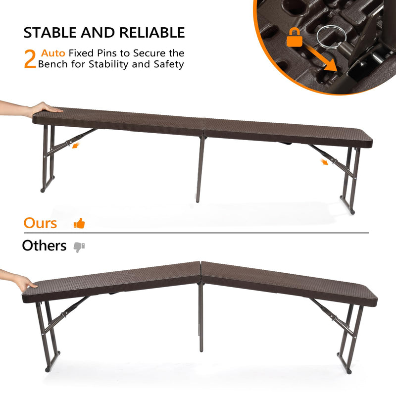 6 Feet Plastic Folding Bench Outdoor Picnic Party Seat Brown