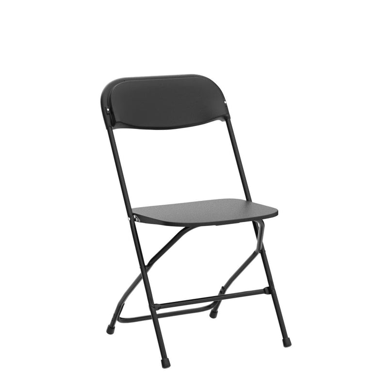 Portable Plastic Folding Chair Stackable with Steel Frame Black