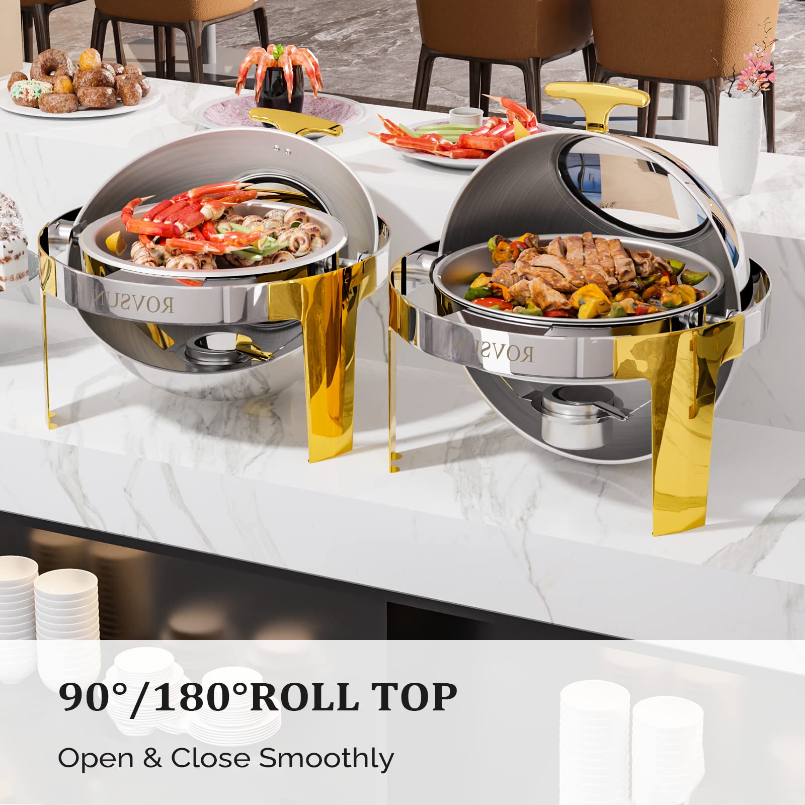 ROVSUN 6 QT Round Roll Top Chafing Dish Buffet Set Silver Gold