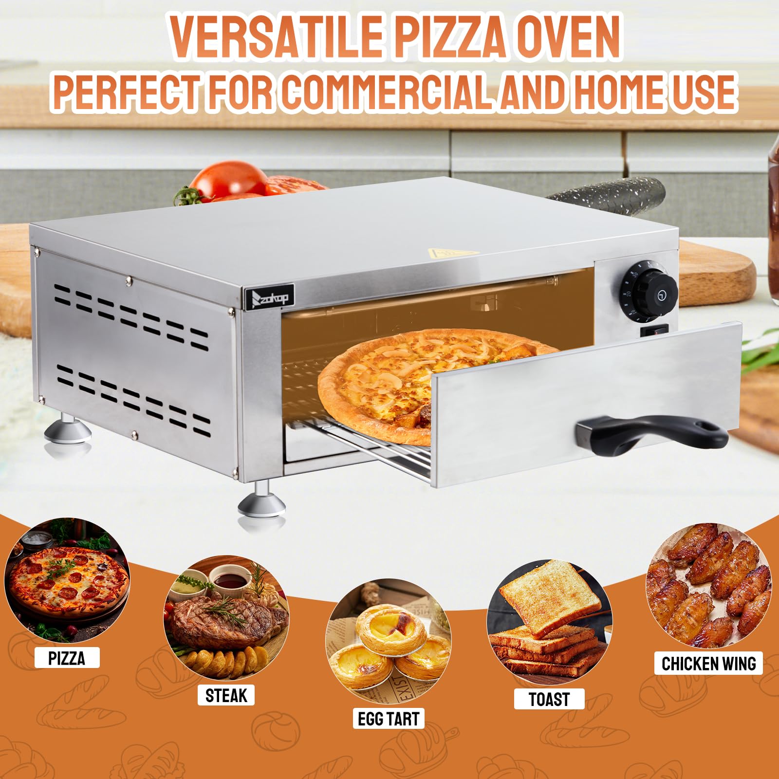 18.7" 1100W 110V Single Deck Pizza Oven Countertop Silver