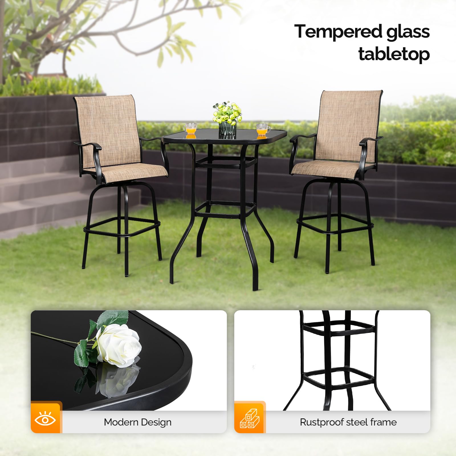 40 Inch Outdoor Patio Bar Height Table Black