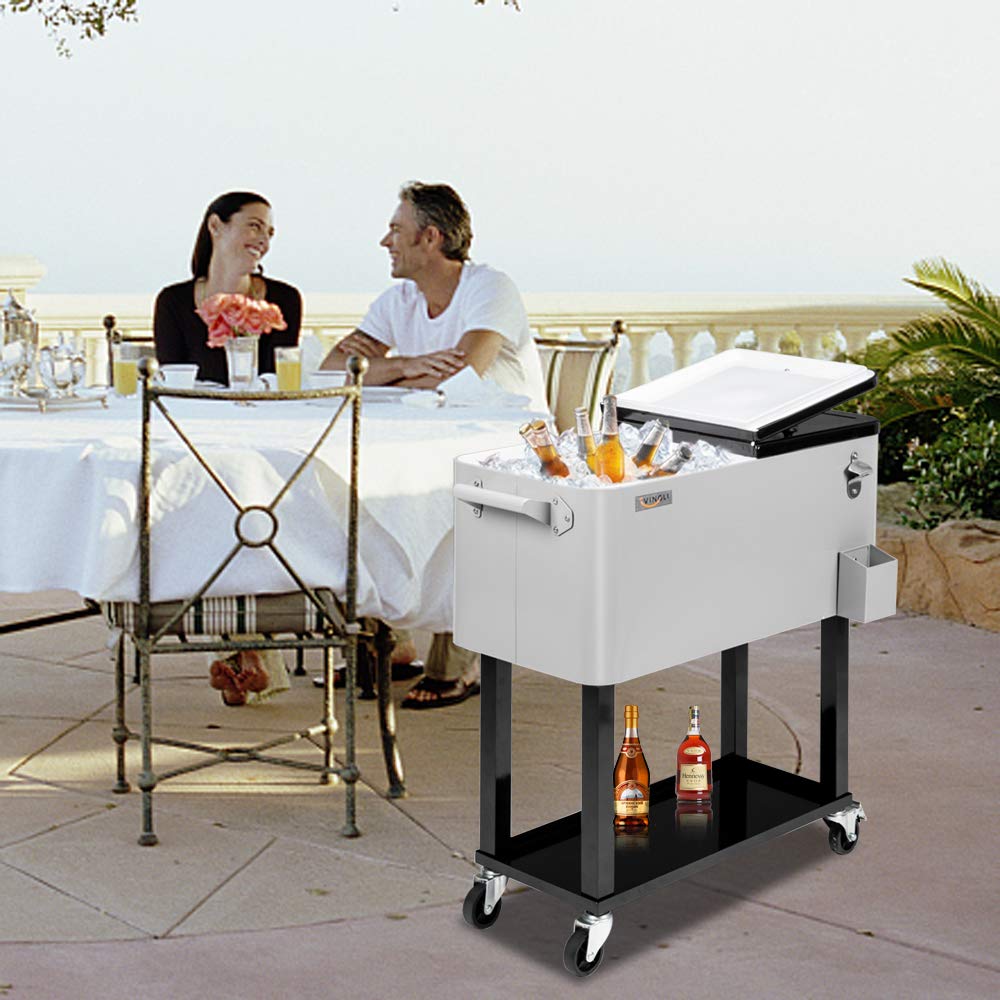 80 Quart Portable Outdoor Patio Rooling Cooler Cart Grey