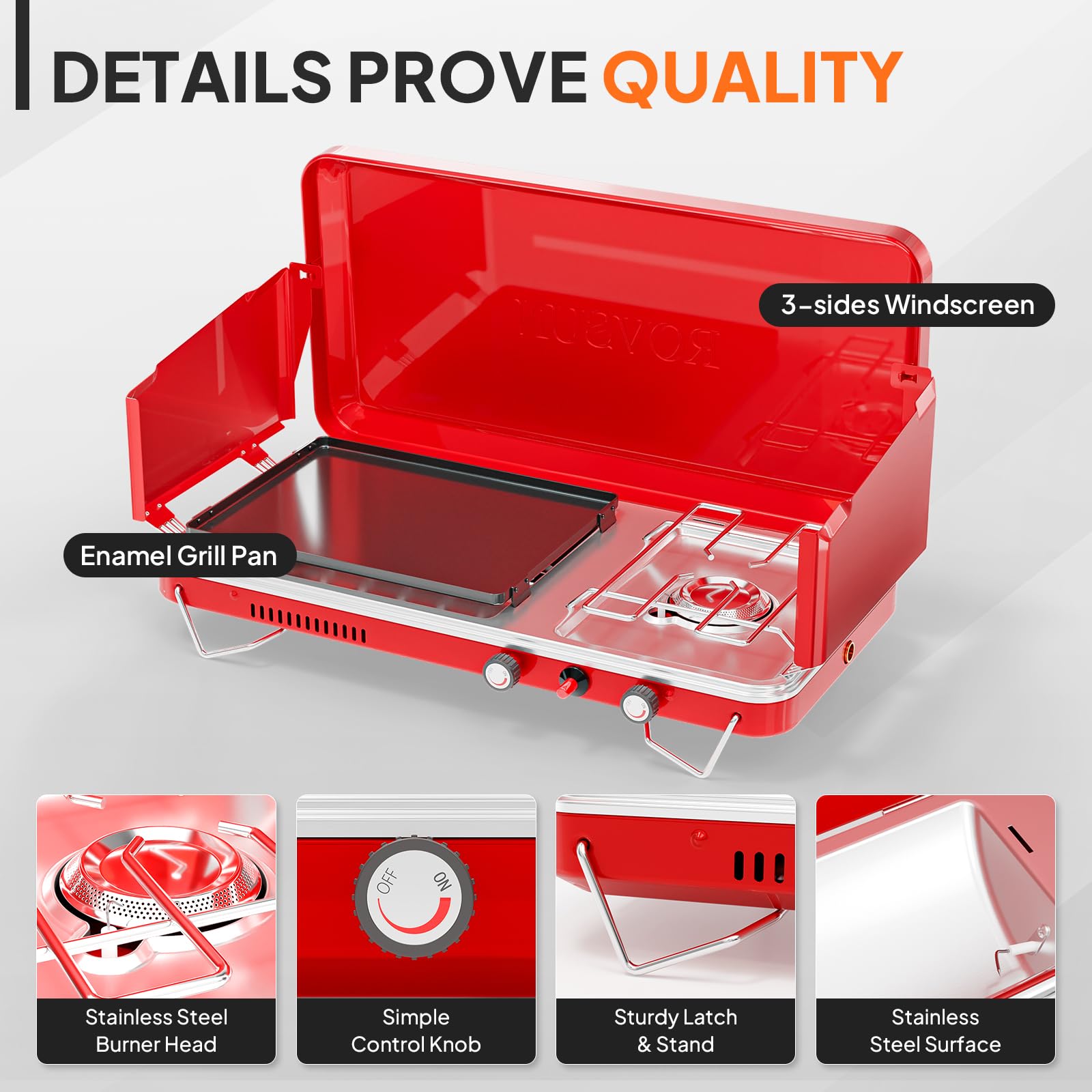 ROVSUN 1 Burner 2-in-1 Portable Camping Stove & Propane Grill Red