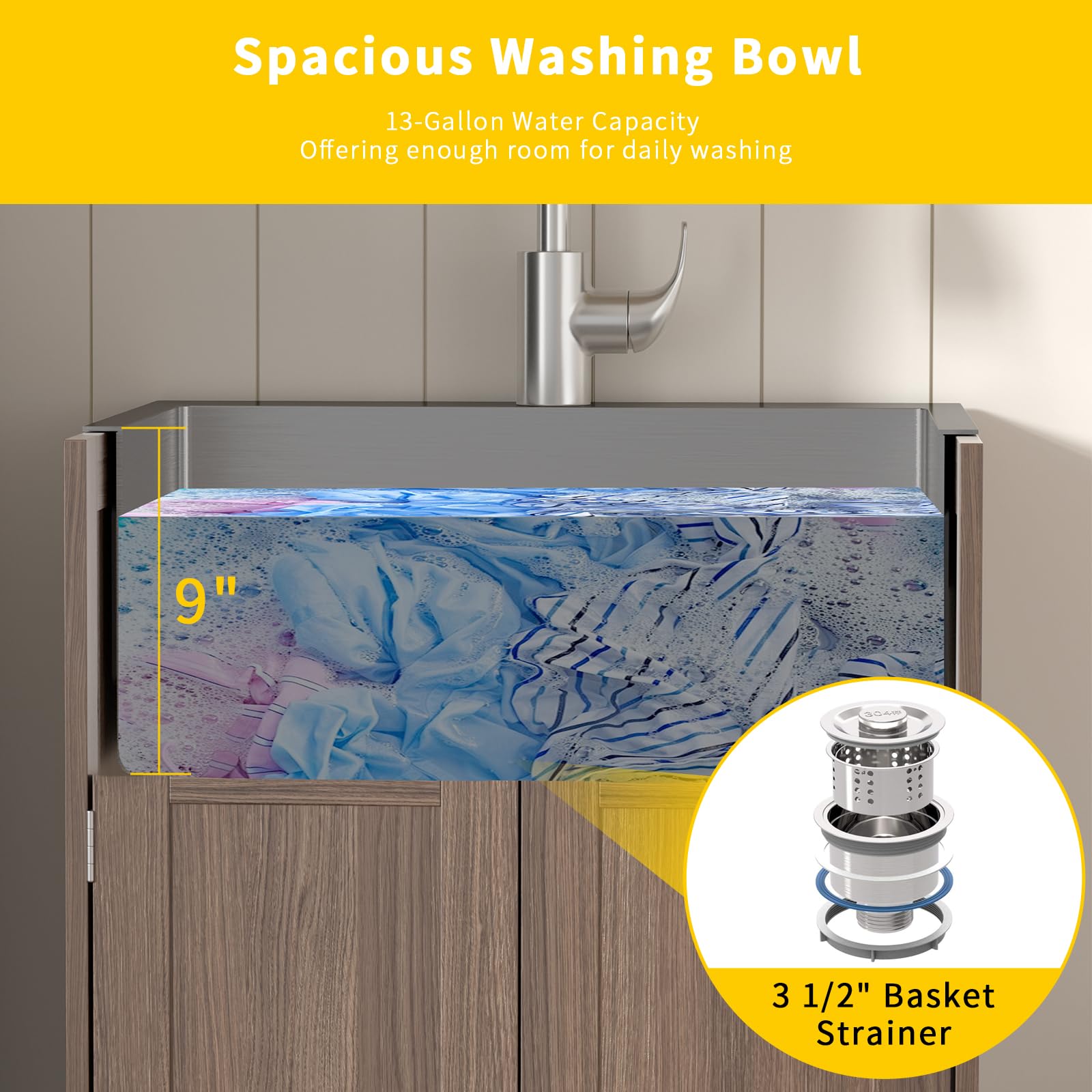 ROVSUN 24" Utility Sink with Cabinet for Kitchen Laundry Room Brown