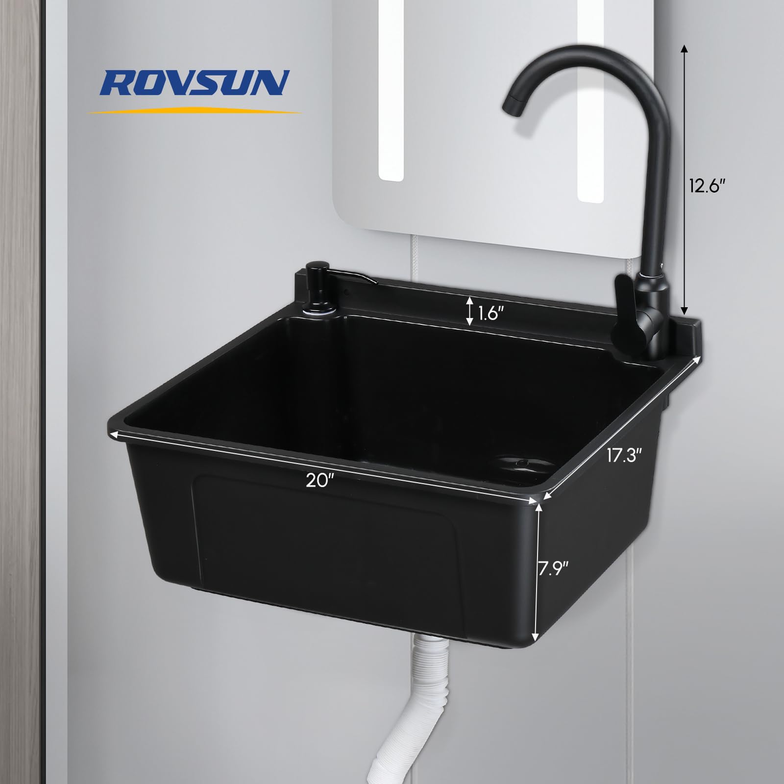 ROVSUN Plastic Wall-Mounted Utility Sink with Wall Bracket Black