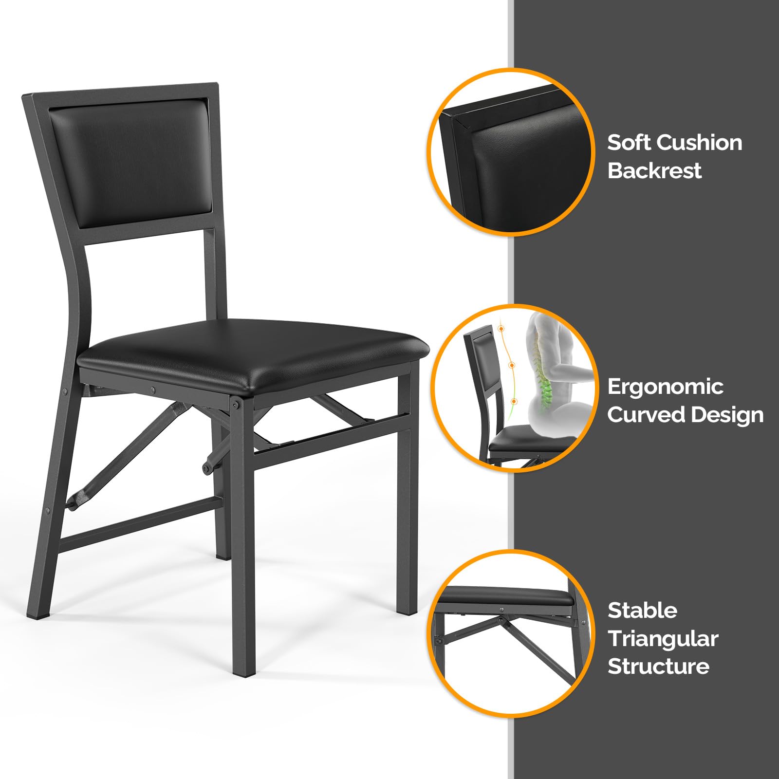 Foldable Dining Chairs with Cushion Solid Back