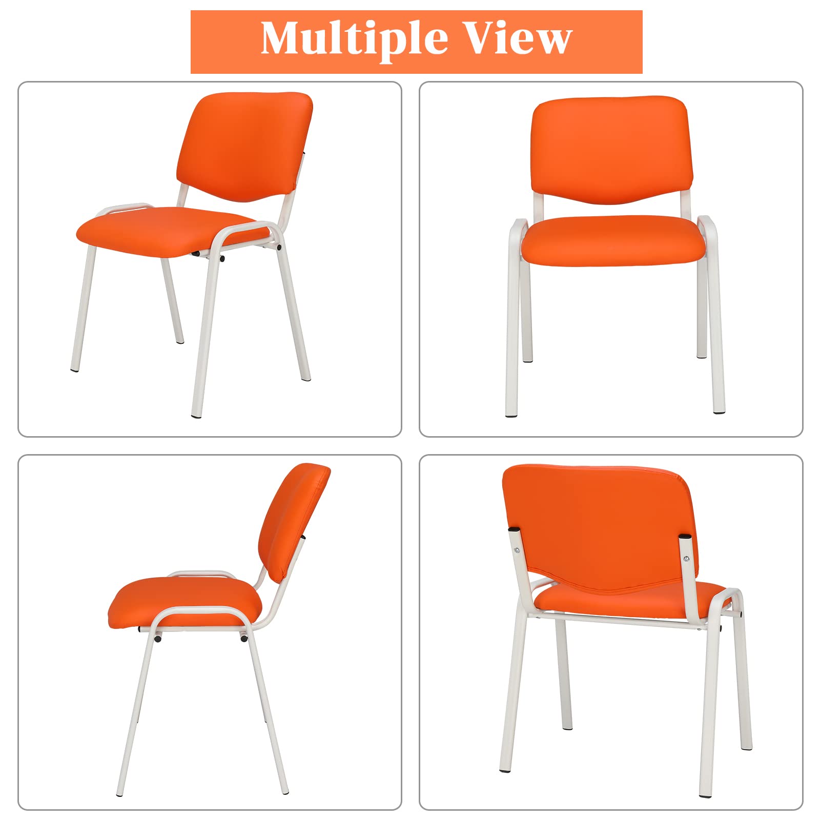 Office PU Stacking Chairs Armless Orange