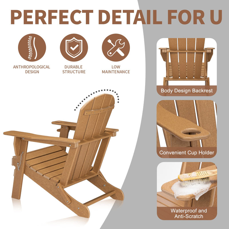 Plastic Folding HDPE Adirondack Chair with Cup Holder Teak