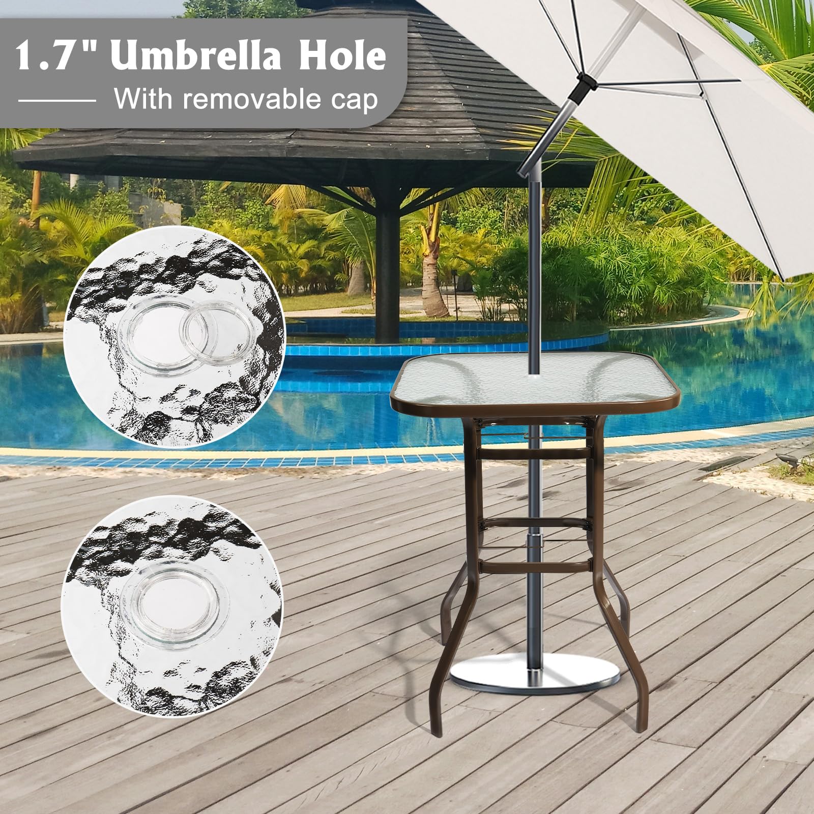 40 Inch Outdoor Bar Table with Umbrella Hole Brown