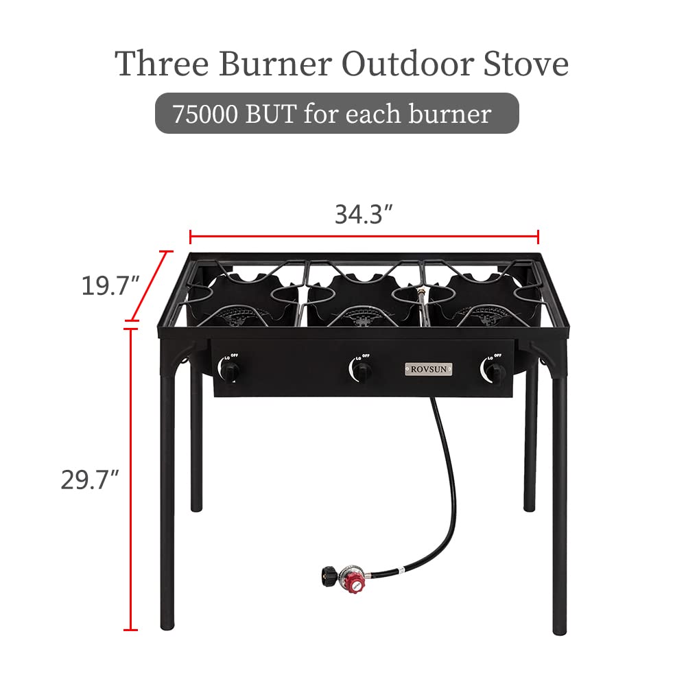 ROVSUN 3 Burner 225000 BTU Outdoor Gas Propane Stove for Camping Cooking