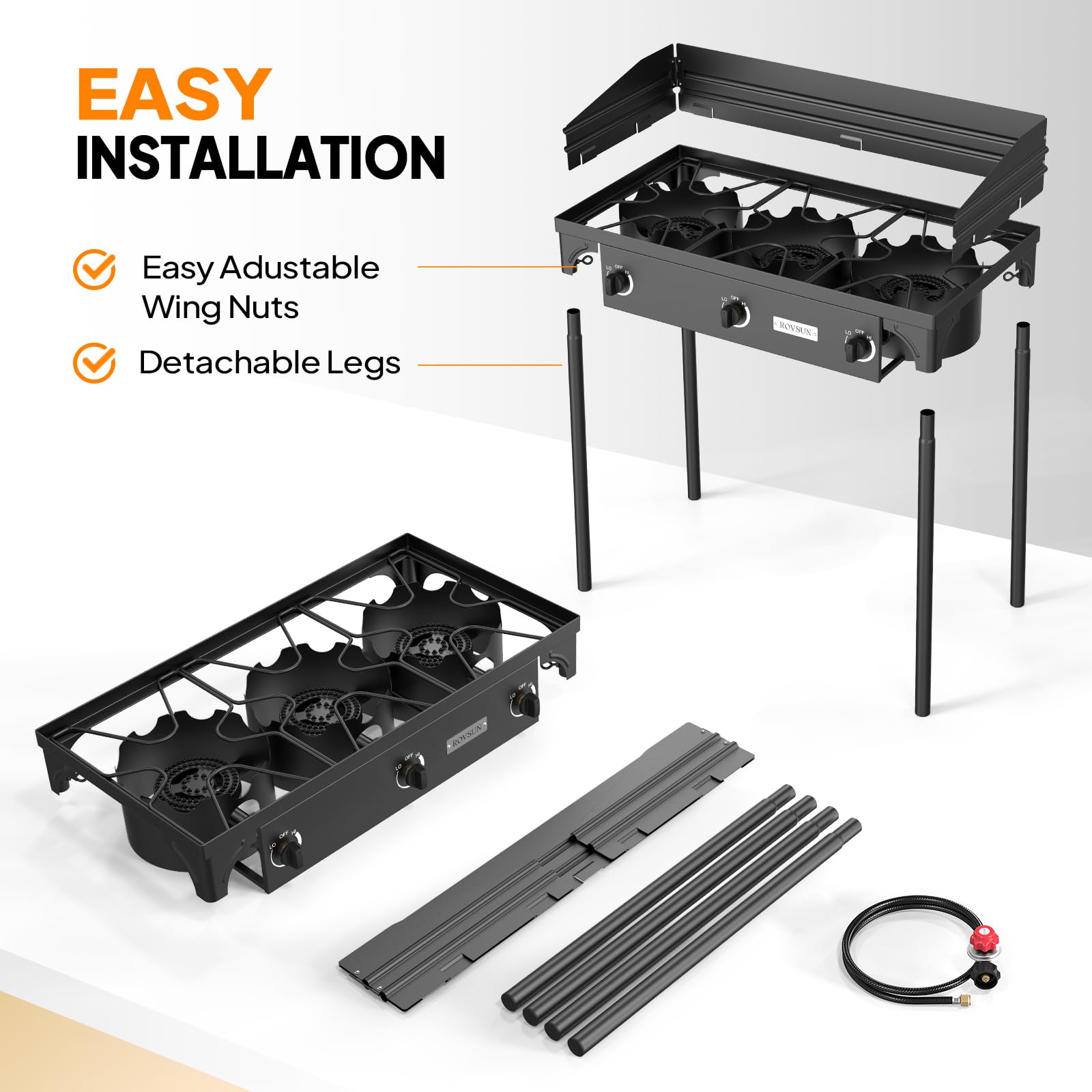 ROVSUN 3 Burner 225,000 BTU Outdoor Gas Propane Stove with Windpanel & Carrying Bag