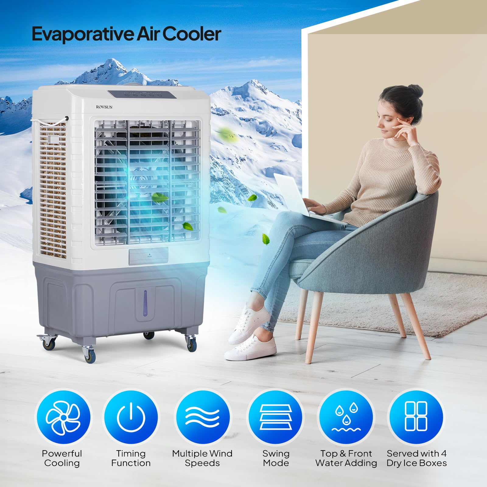 13.2Gal/50L Portable Evaporative Air Cooler with Remote Control