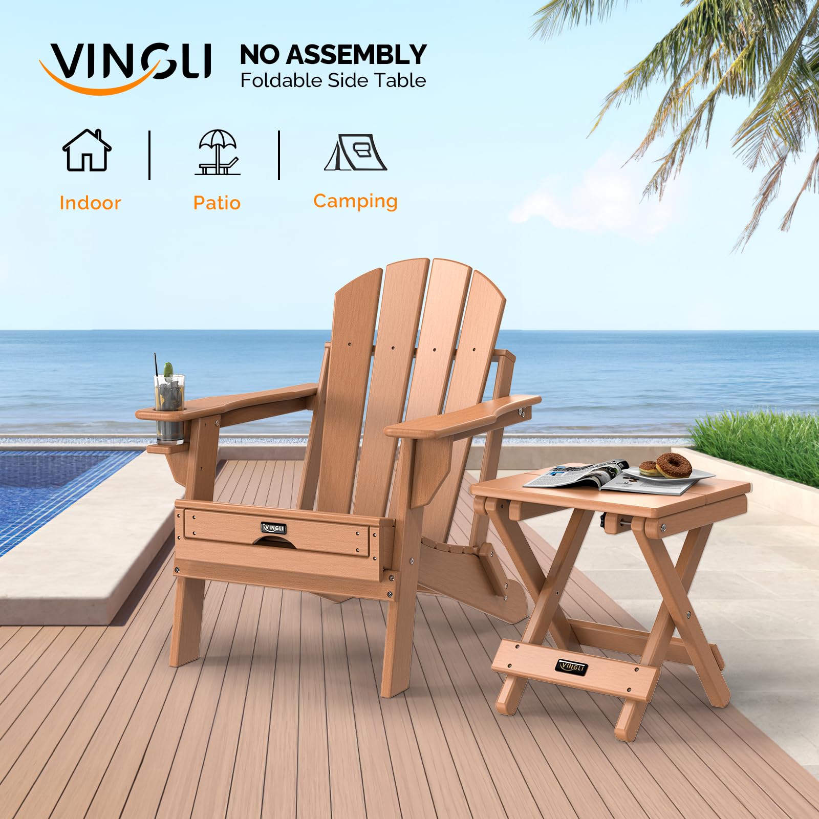 Square HDPE Folding Side Table Teak