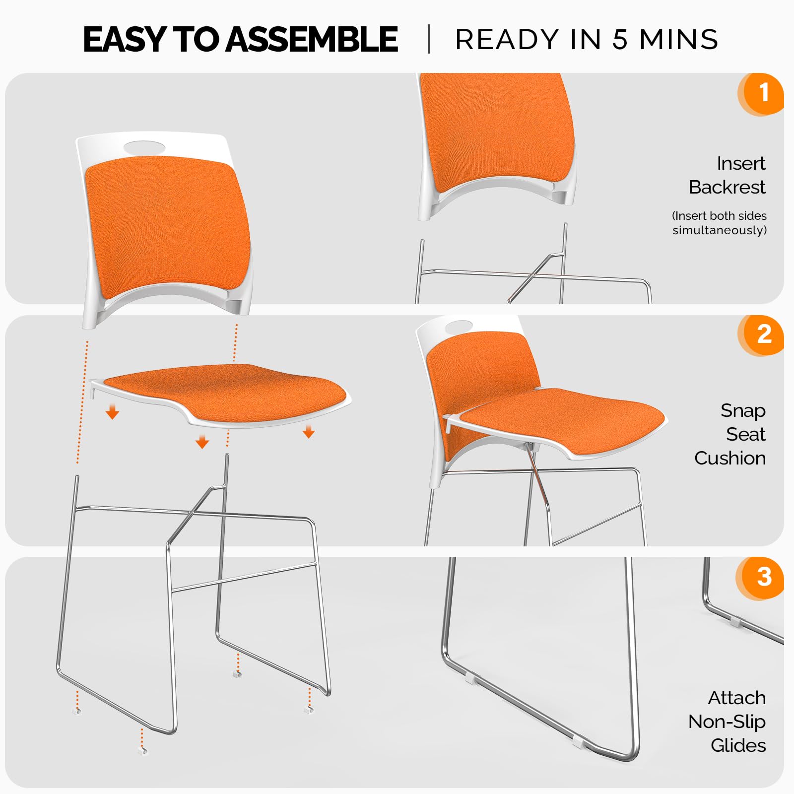 Office Stackable Chairs Set with Metal Sled Base Orange