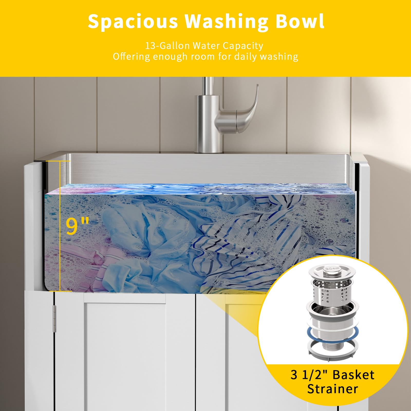 ROVSUN 24" Utility Sink with Cabinet for Kitchen Laundry Room White