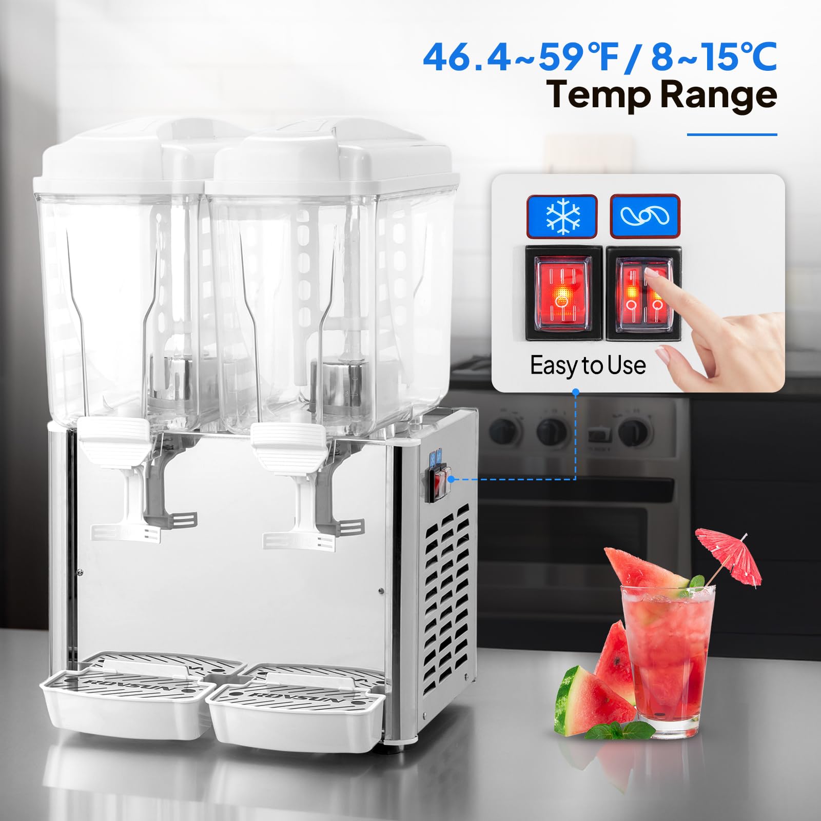 ROVSUN 9.6 Gallon 250W 110V 2 Tank Refrigerated Beverage Dispenser for Juice & Cold Drink